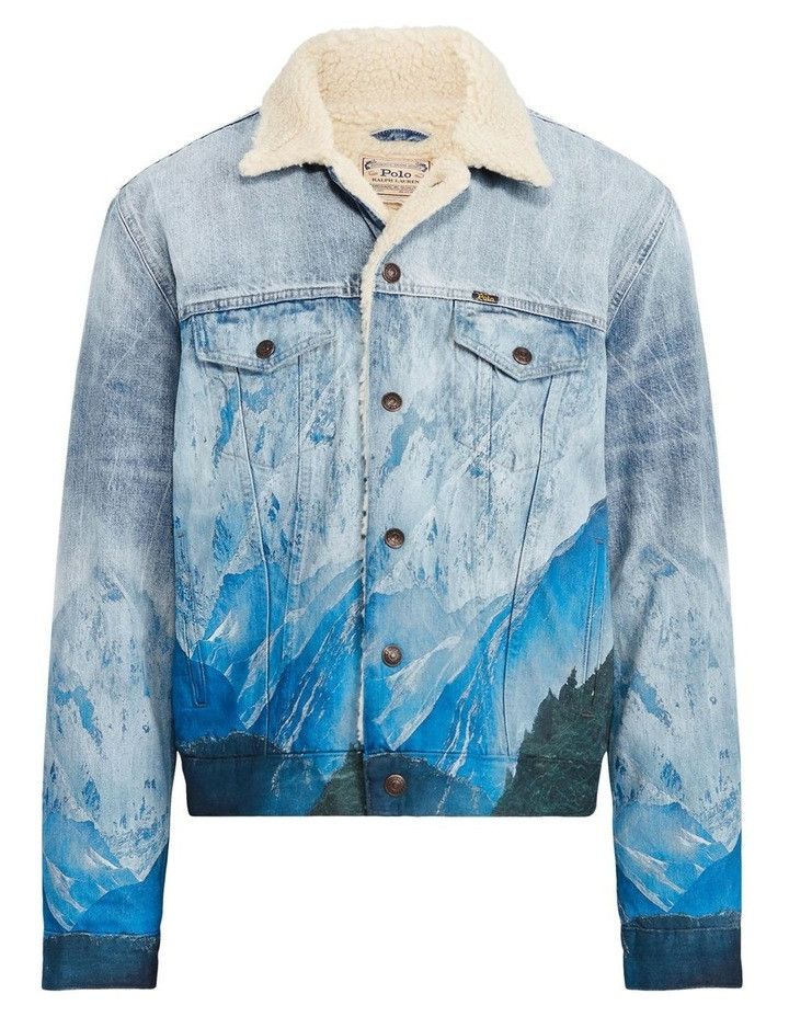 Polo Ralph Lauren Mountain Graphic Print Sherpa Fleece-Lined Trucker Jacket Size US M / EU 48-50 / 2 - 1 Thumbnail