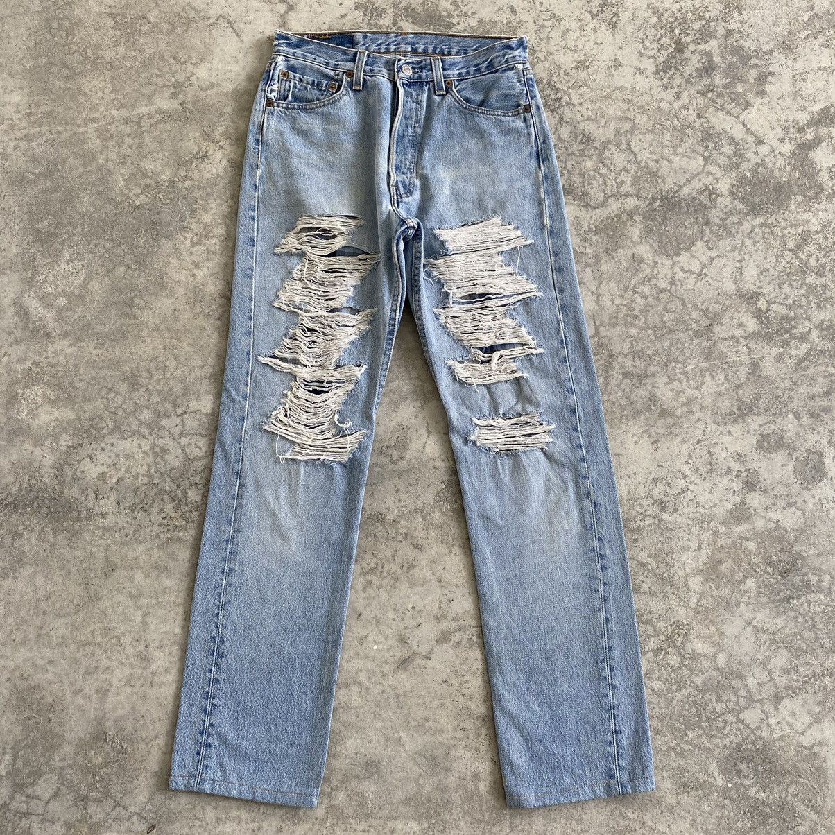 Size 28x30.5 Vintage Levi's 501 Light Washed Ripped Jeans