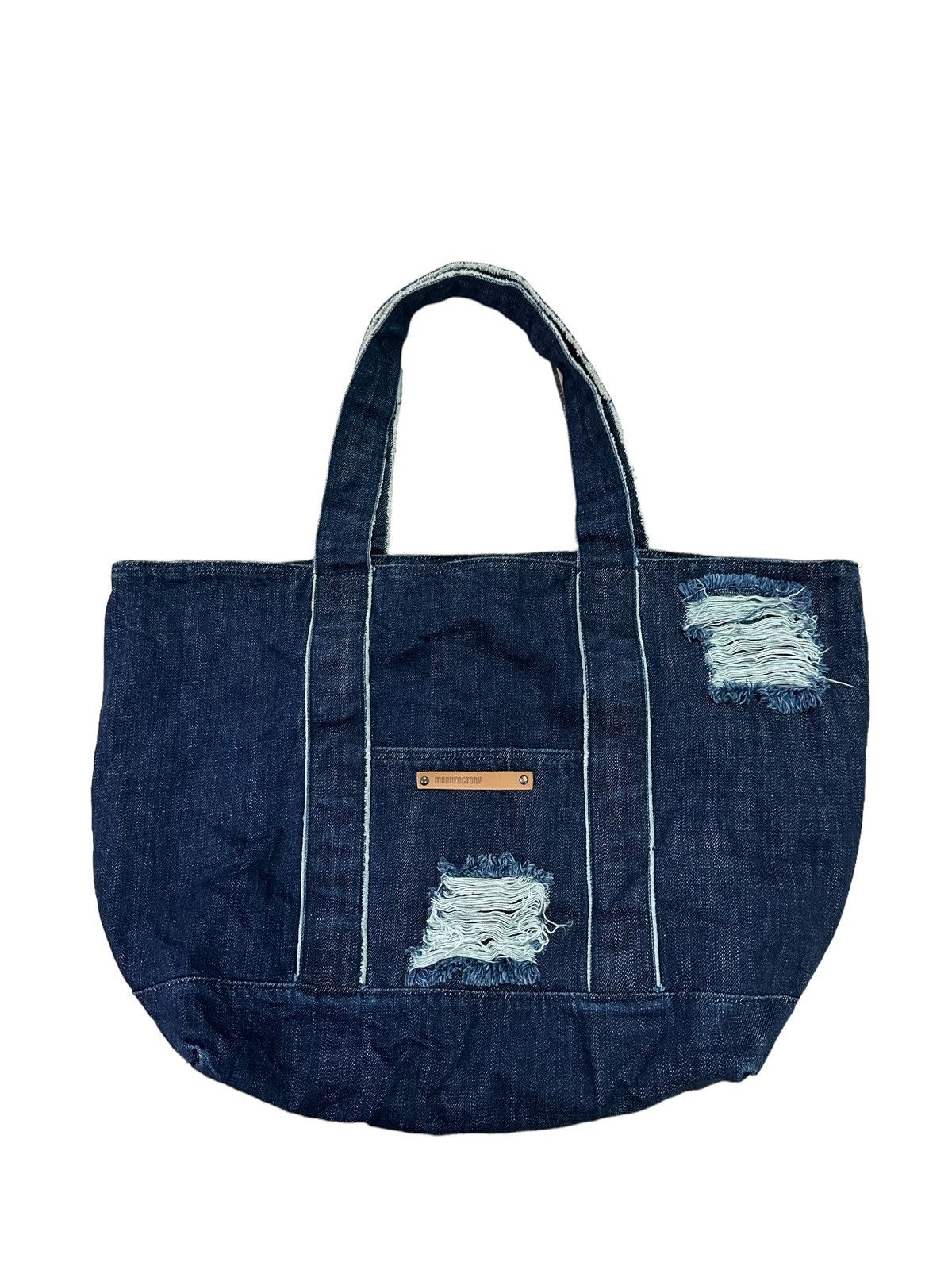 Japanese Brand MANUFACTORY DISTRESSED DENIM TOTE BAG Size ONE SIZE - 1 Thumbnail