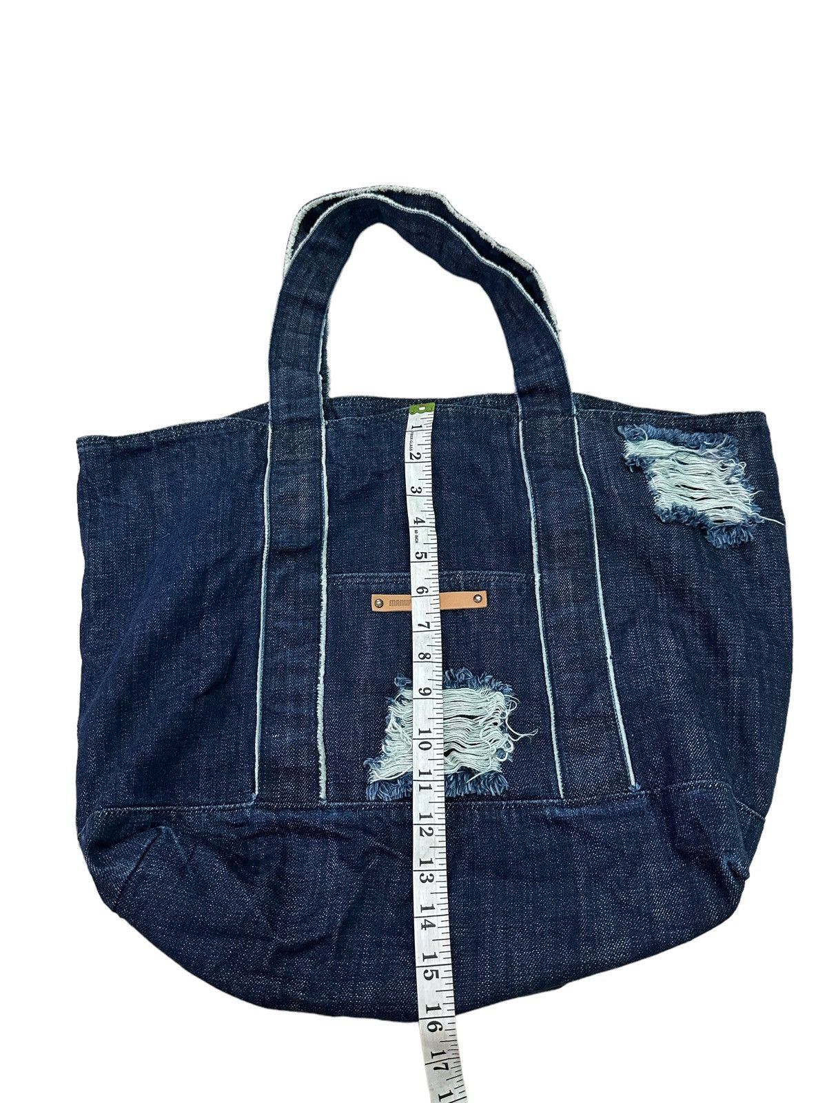 Japanese Brand MANUFACTORY DISTRESSED DENIM TOTE BAG Size ONE SIZE - 6 Thumbnail