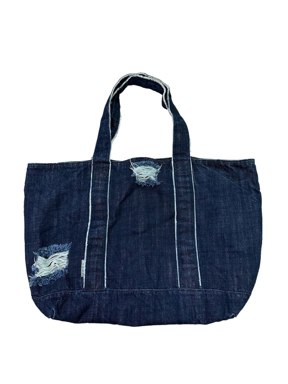 Japanese Brand MANUFACTORY DISTRESSED DENIM TOTE BAG Size ONE SIZE - 2 Thumbnail