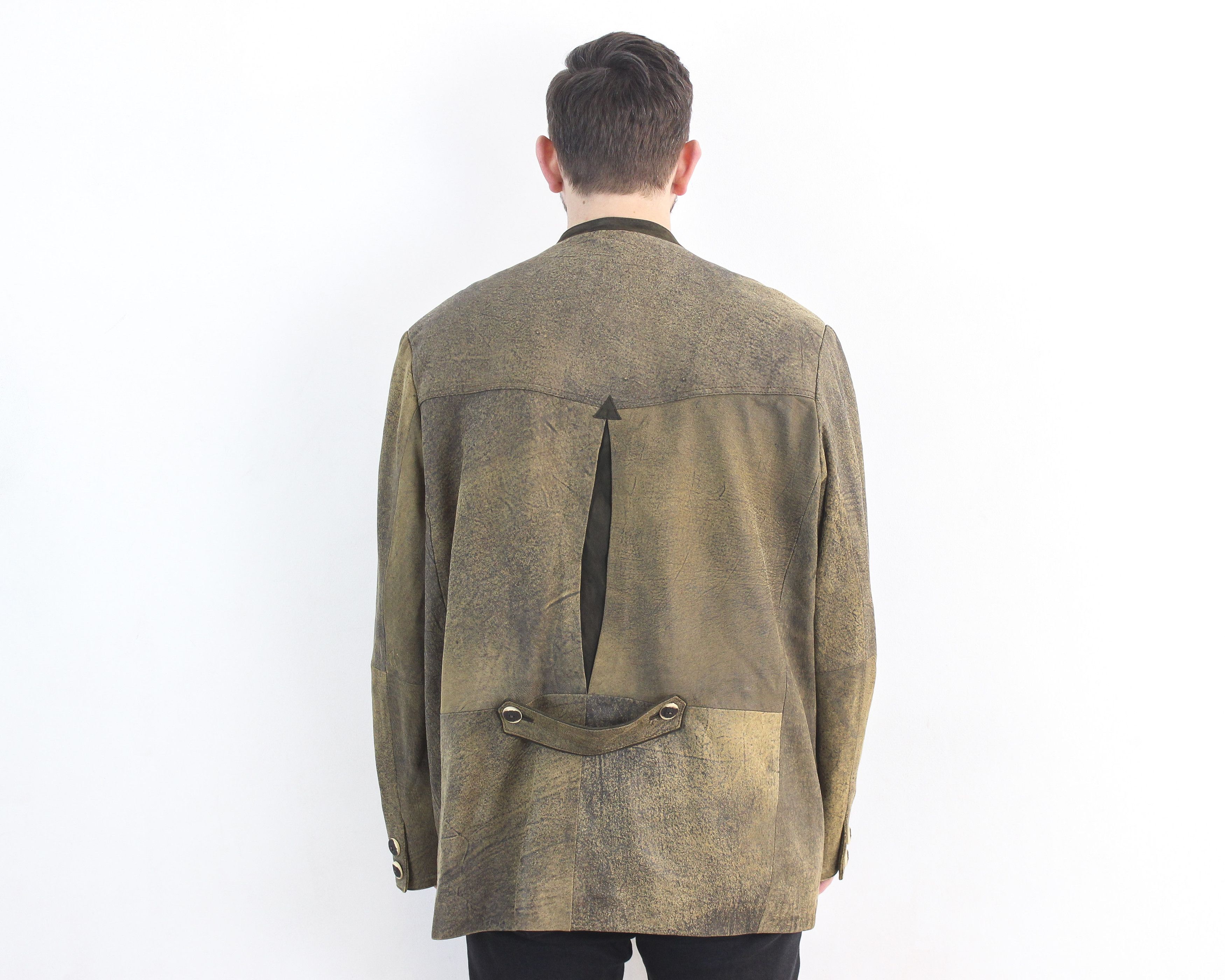 Leather Men Trachten Jacket EU 58 Suede Over Coat 3XL Blazer VTG Size 48R - 5 Thumbnail