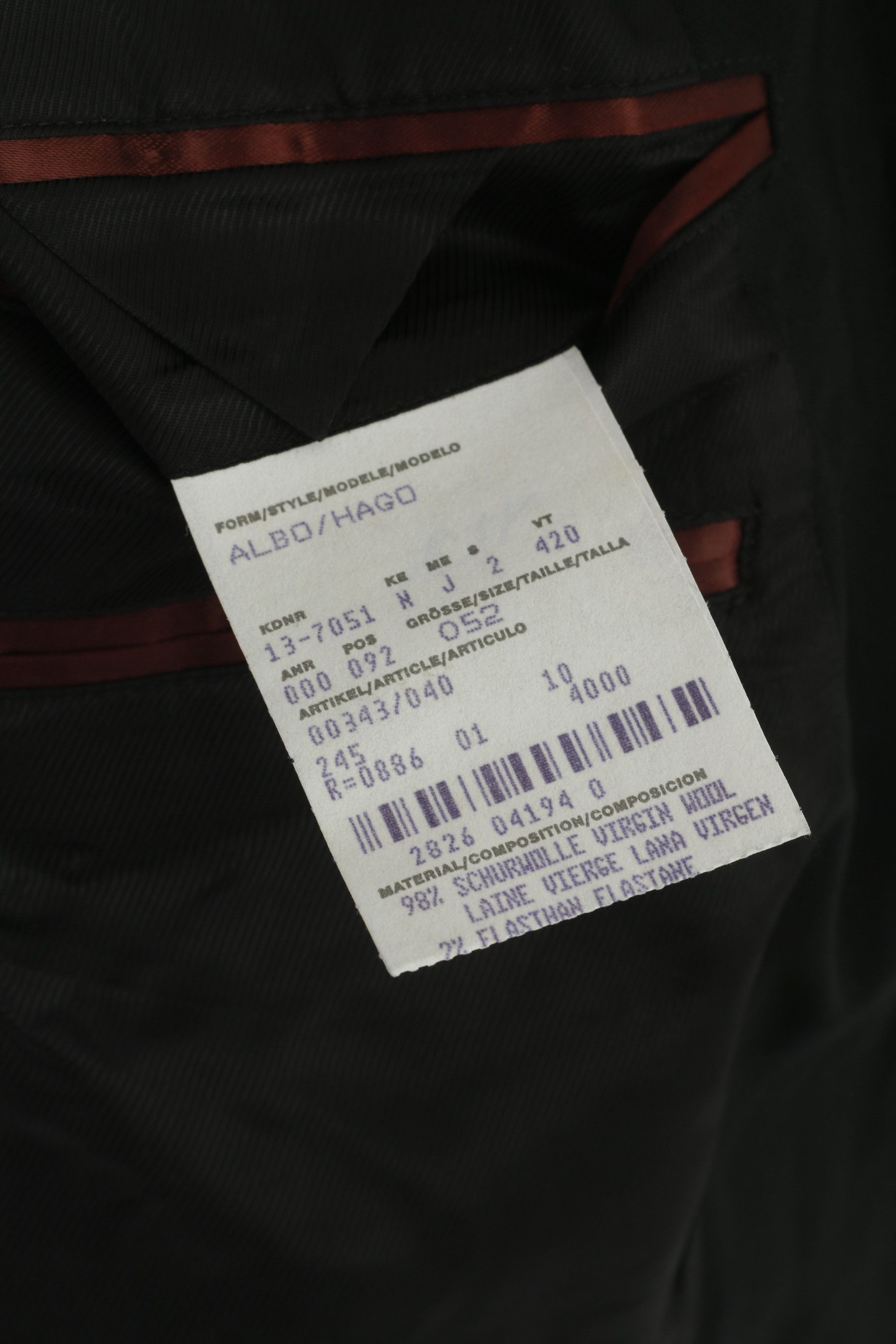 Hugo Boss Hugo Boss Men 52 42 Blazer Black Wool Albo Hago 7589 Size 42R - 4 Thumbnail