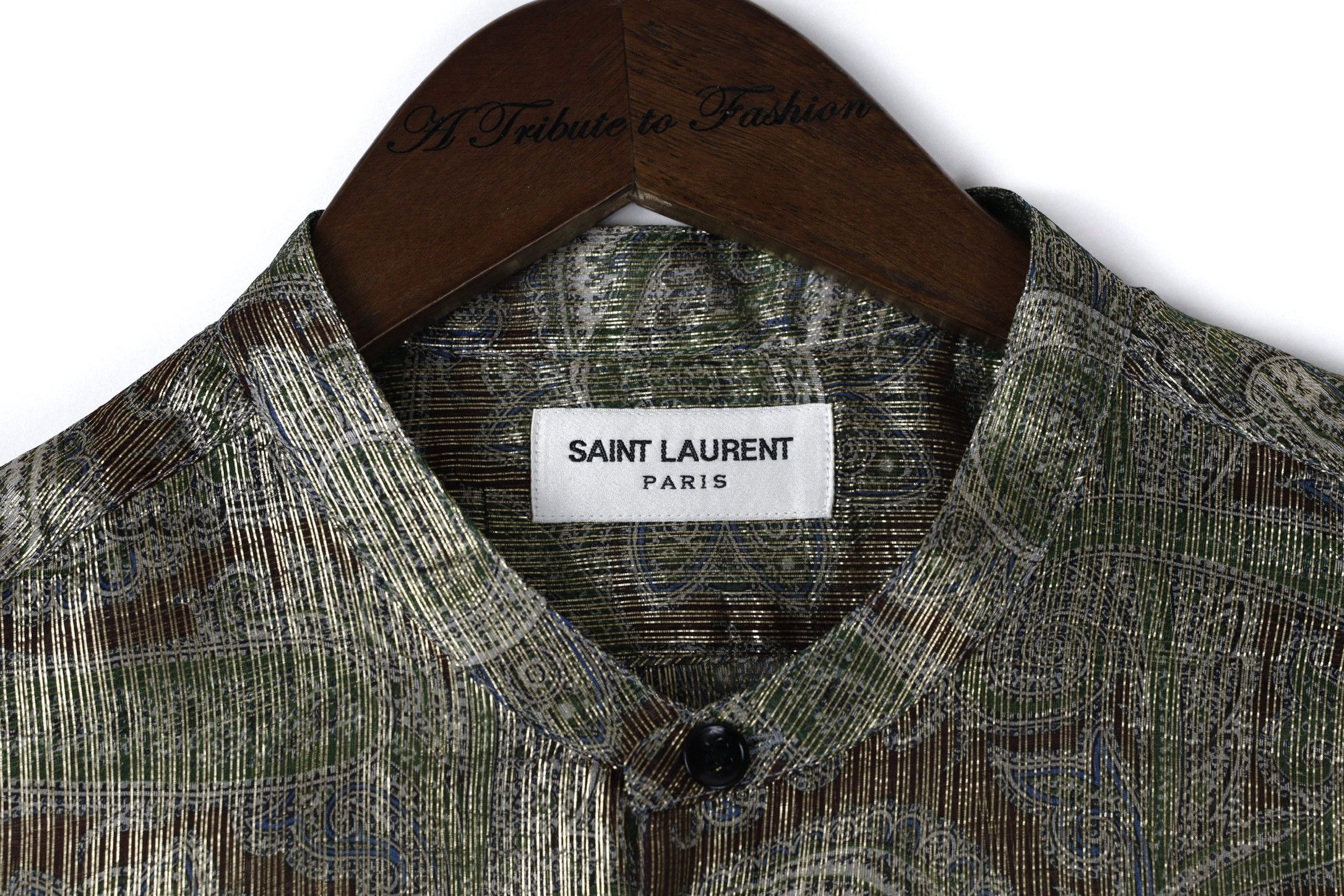 Saint Laurent Paris Saint Laurent Silk Gold Thread Nehru Collar Shirt Gold Size US M / EU 48-50 / 2 - 5 Thumbnail