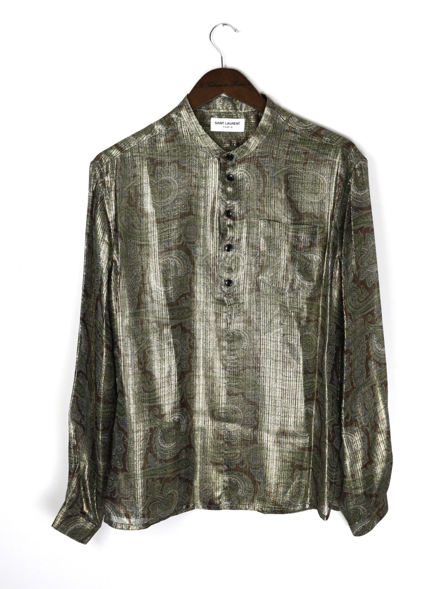Saint Laurent Paris Saint Laurent Silk Gold Thread Nehru Collar Shirt Gold Size US M / EU 48-50 / 2 - 1 Thumbnail