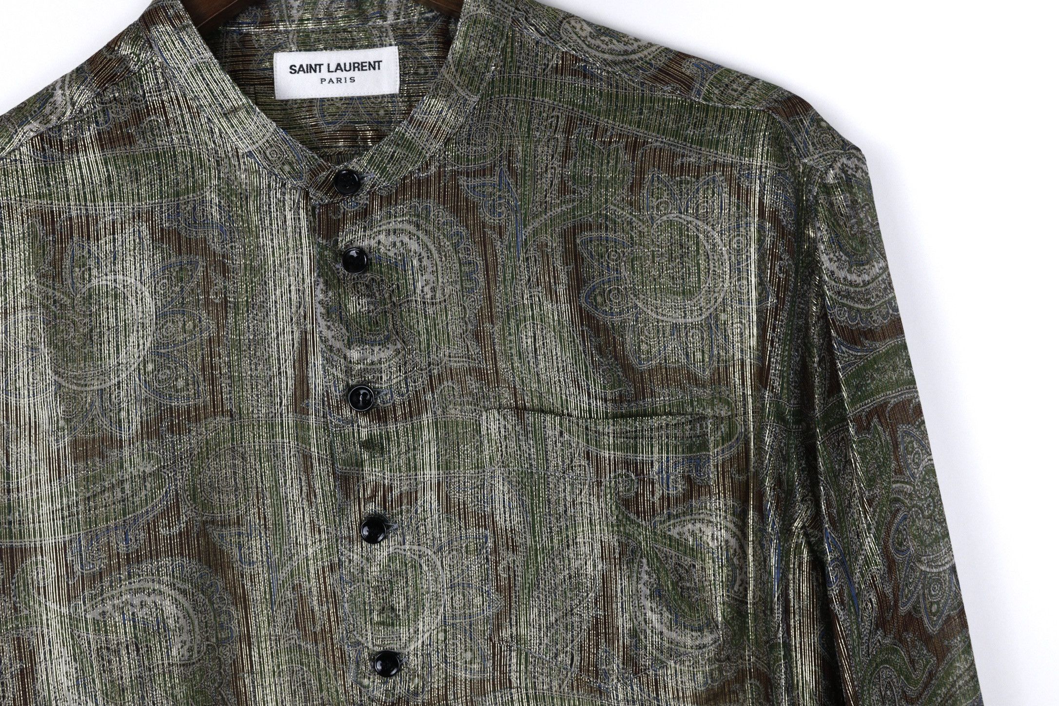 Saint Laurent Paris Saint Laurent Silk Gold Thread Nehru Collar Shirt Gold Size US M / EU 48-50 / 2 - 6 Thumbnail