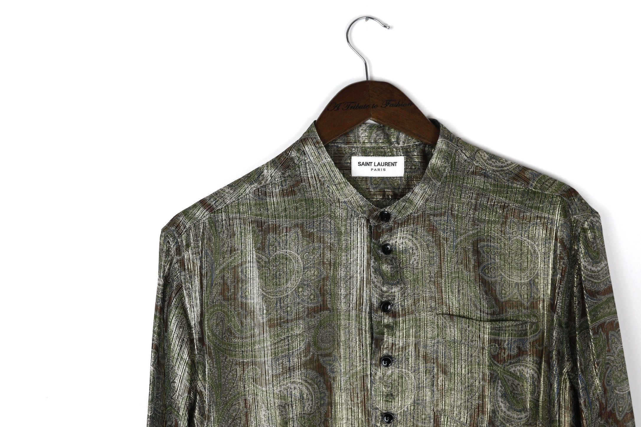 Saint Laurent Paris Saint Laurent Silk Gold Thread Nehru Collar Shirt Gold Size US M / EU 48-50 / 2 - 4 Thumbnail