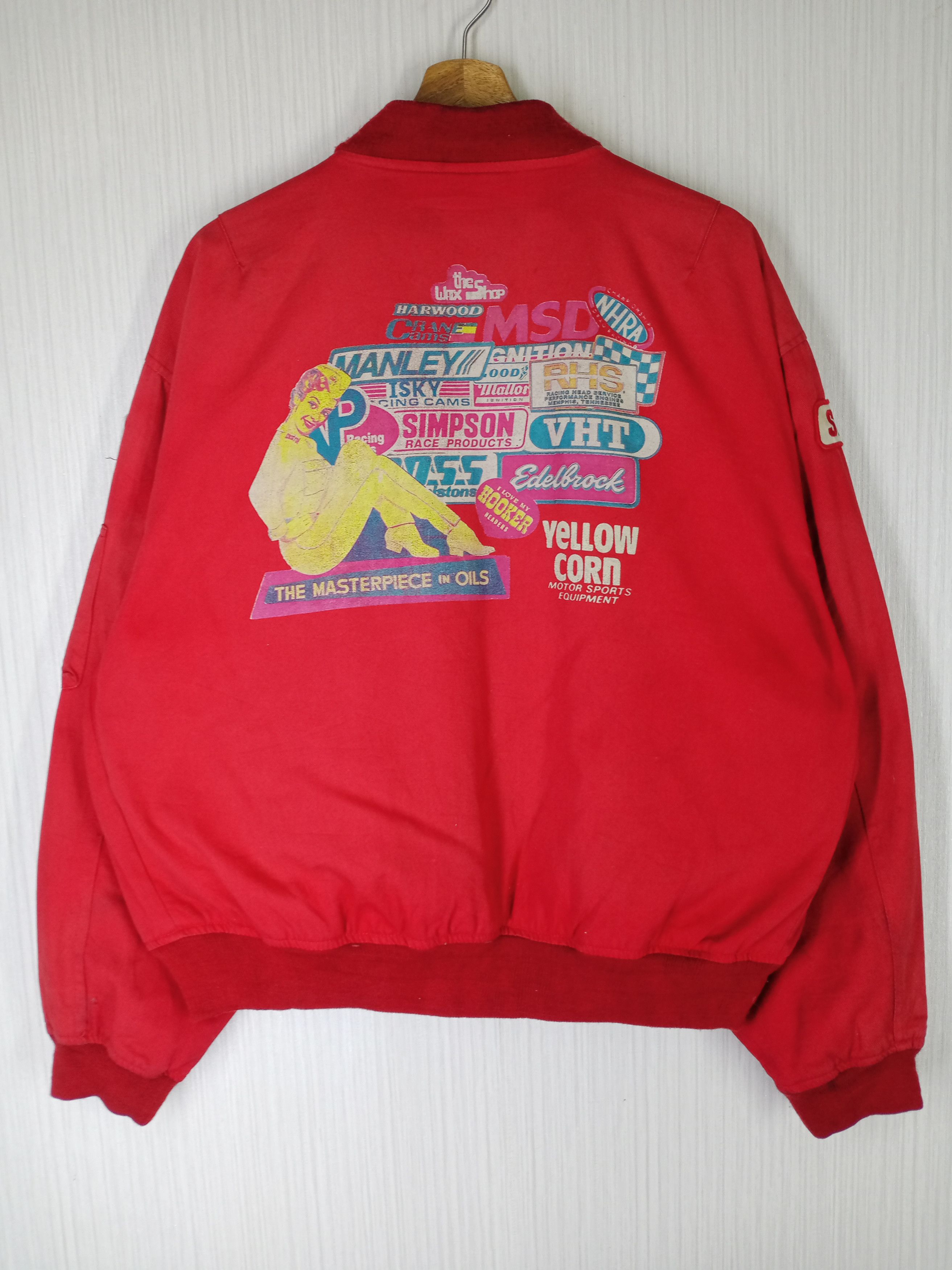 Image of Racing x Yellow Corn Vintage 90's Yellow Corn Sledge Hammer Bomber Jacket in Red, Men's (Size XL)