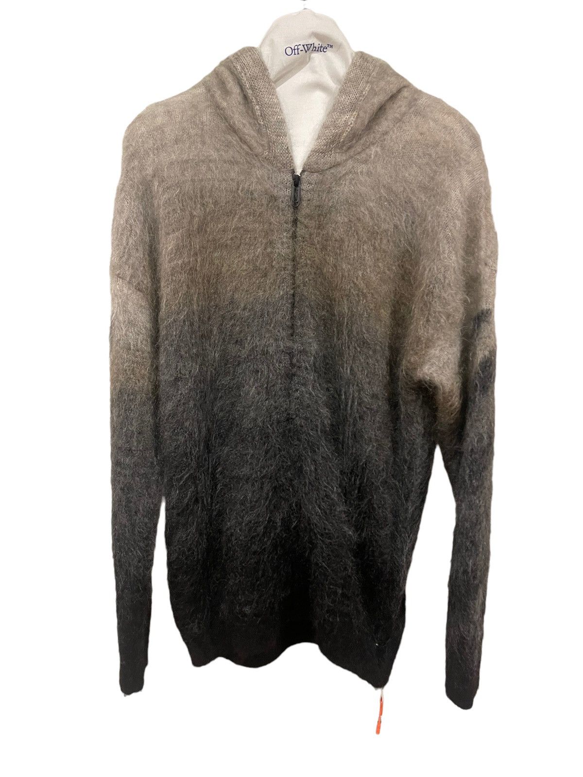 Off White Diag Brushed Knit Zip Hoodie