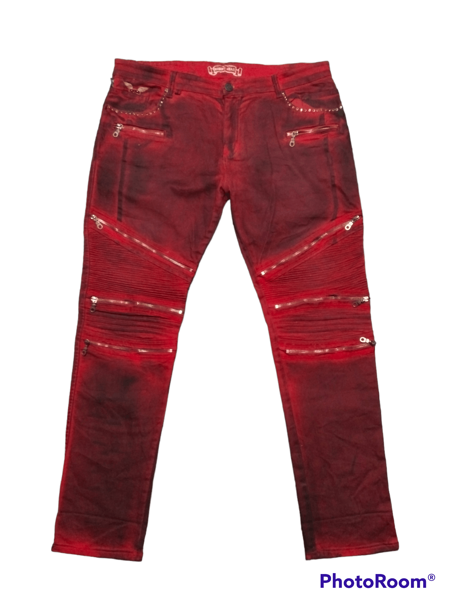 Japanese Brand ROBINS JEANS DISTRESSED ZIPPER BIKERS PANTS Size US 38 / EU 54 - 1 Thumbnail
