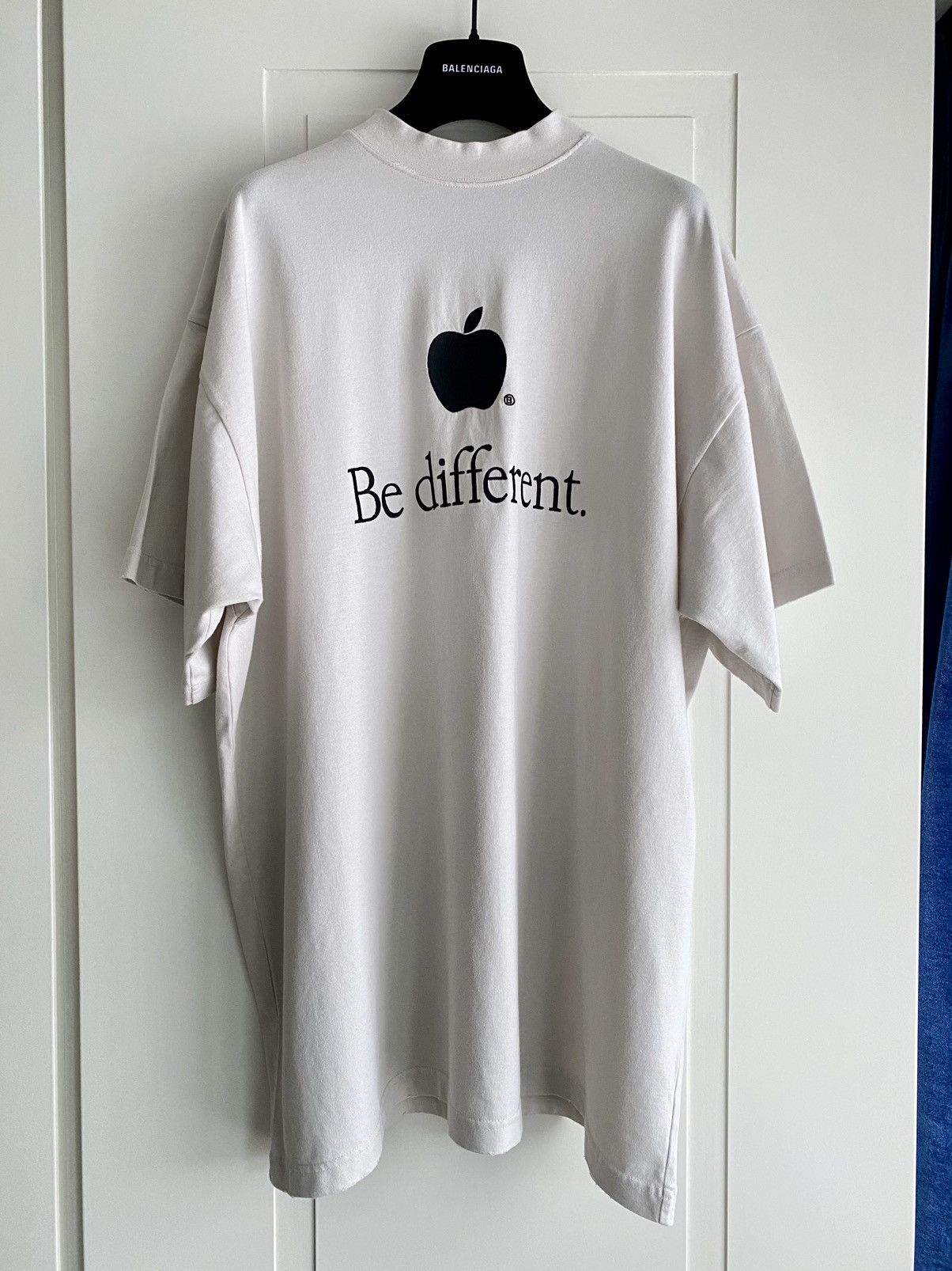 Balenciaga (NEW) Balenciaga Be Different Apple logo embroidered T-Shirt |  Grailed