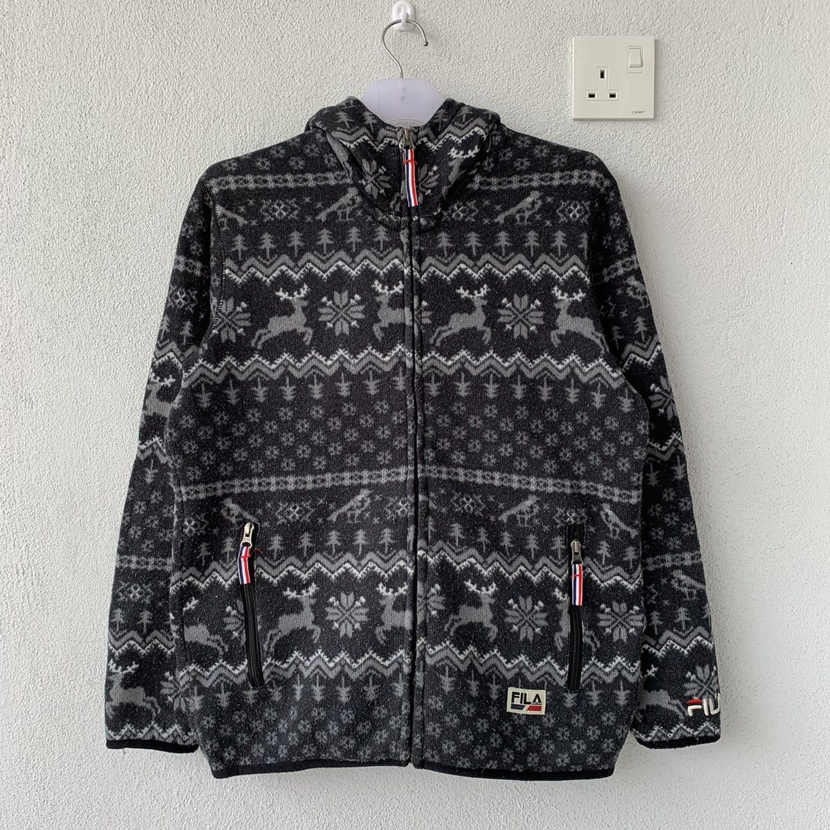 FILA fleece hoodie Christmas seamless pattern.. small logo..