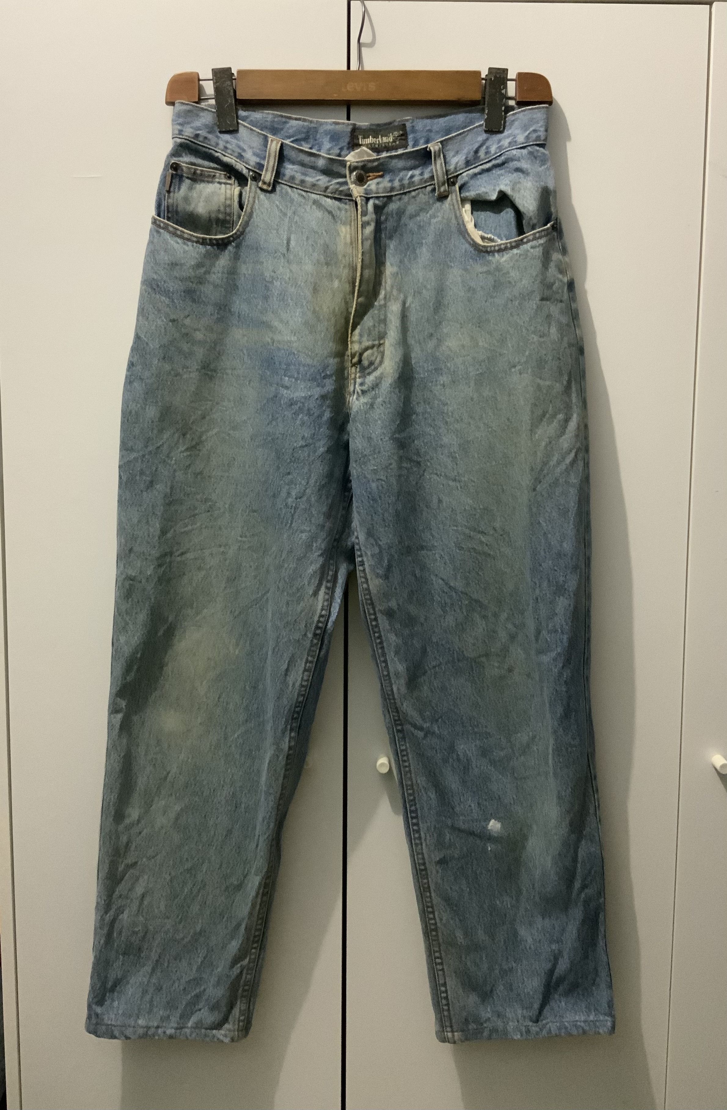 image of Distressed Denim x Rusty Vintage Timberland Faded Wash Distressed Workgear Denim in Blue (Size 33)