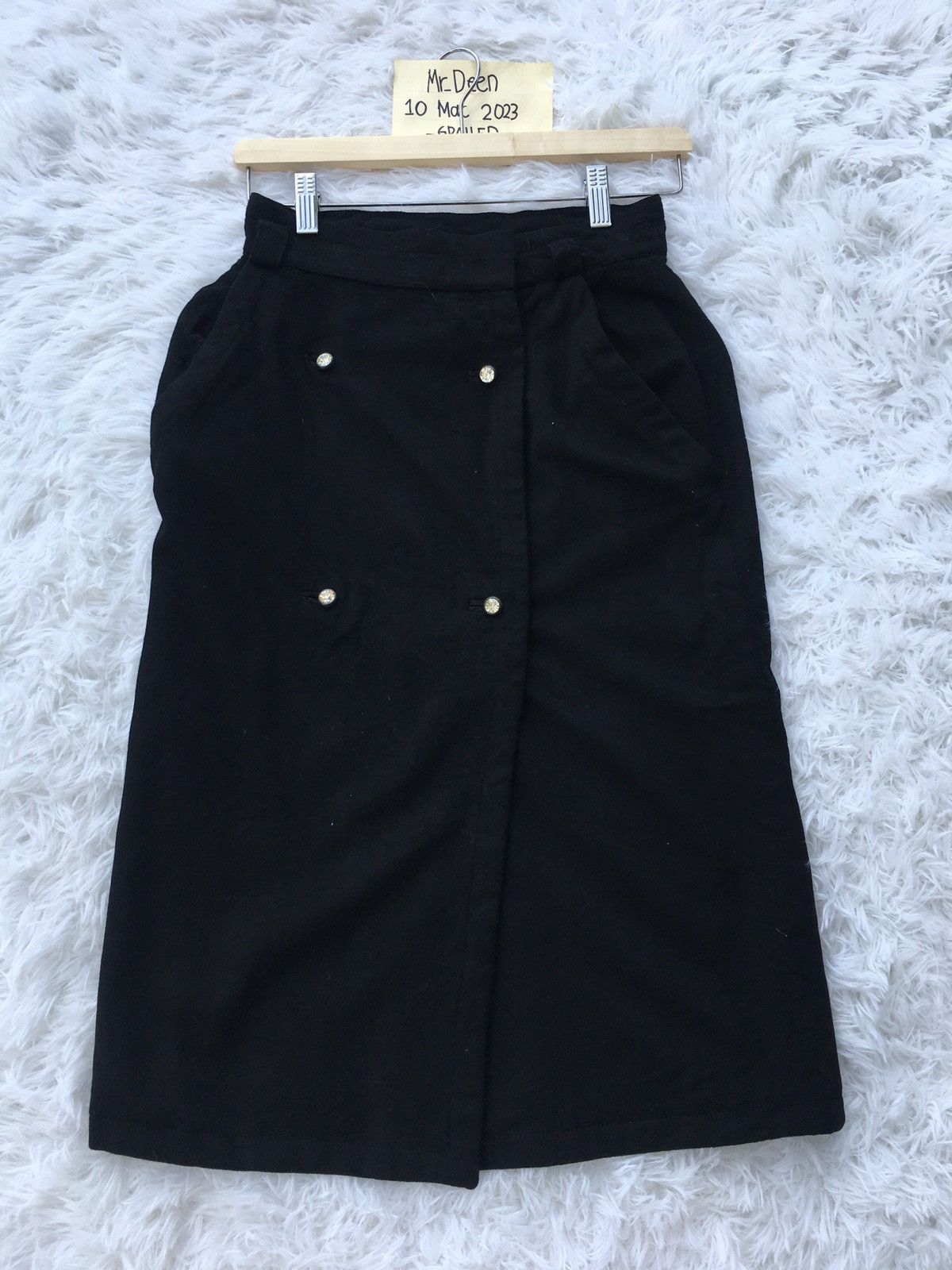 image of Vintage 90's Gianni Versace Corduroy Midi Skirt in Black, Women's (Size 26)