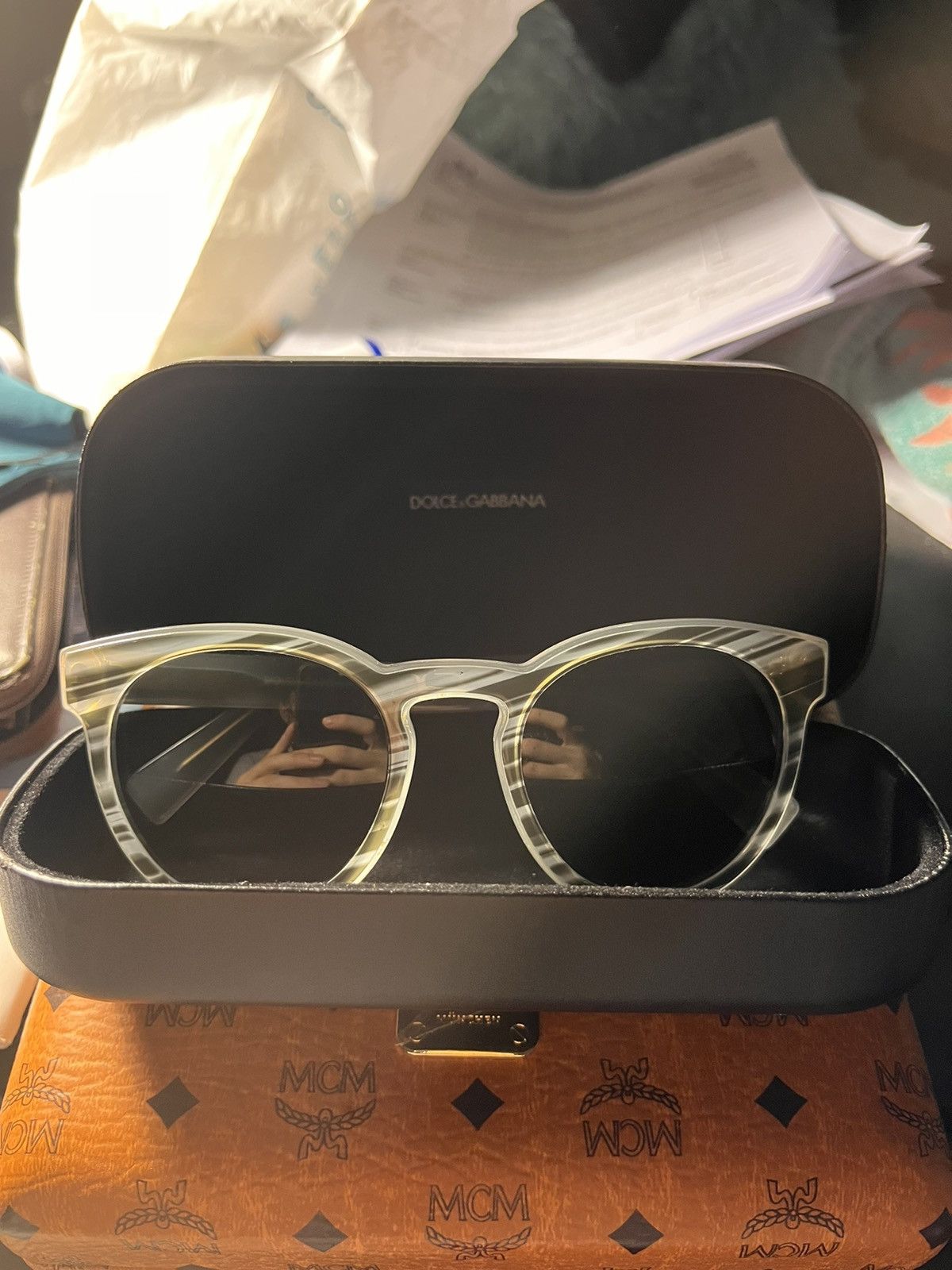 Dolce & Gabbana Dolce & Gabana Round Frame Sunglasses in Marble Grey W/Case Size ONE SIZE - 1 Thumbnail