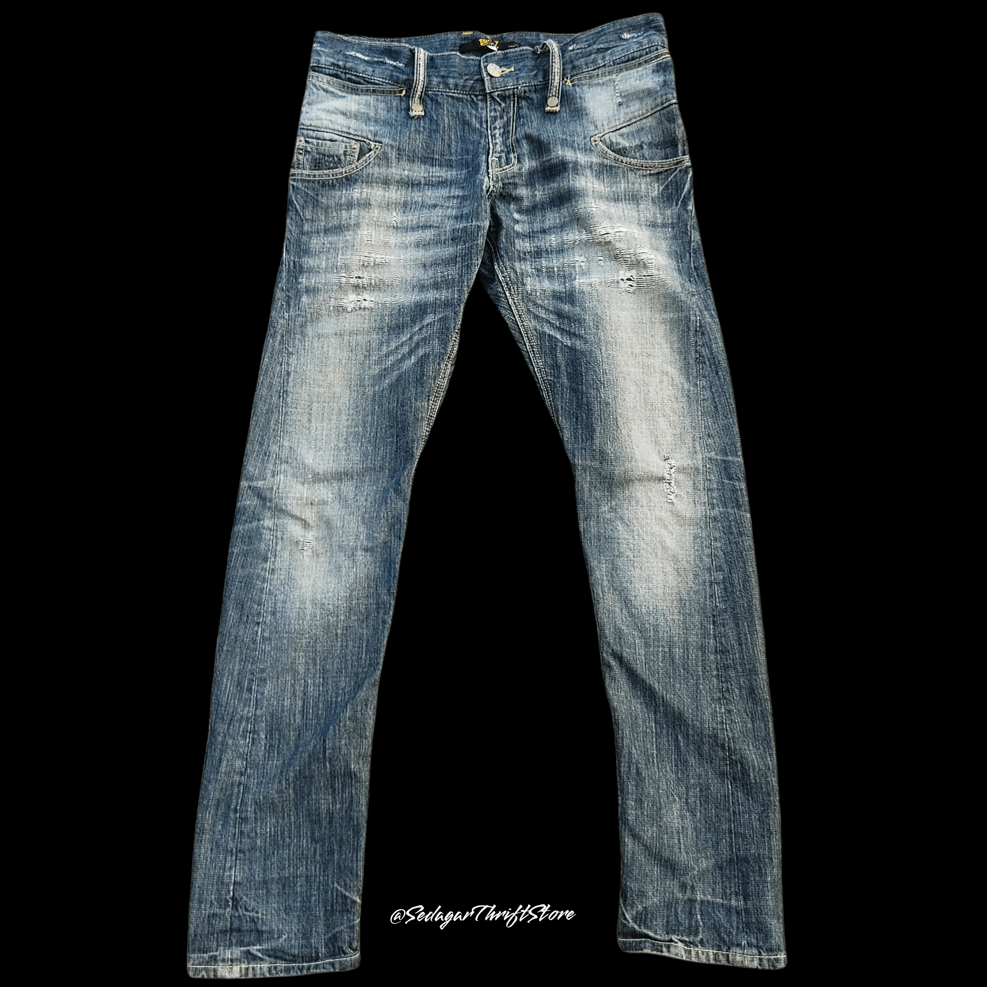🔥TTU Distressed Faded Bikers Denim Jeans