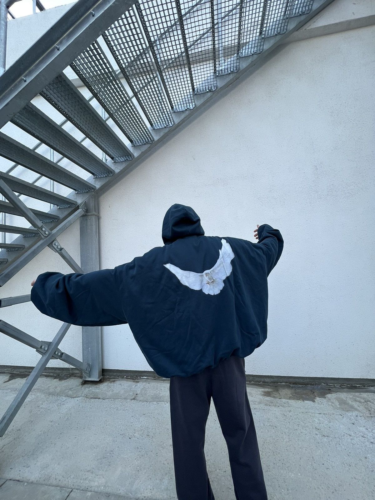 image of Balenciaga Yeezy Gap Engineered Dove Hoodie in Dark Blue, Men's (Size 2XL)