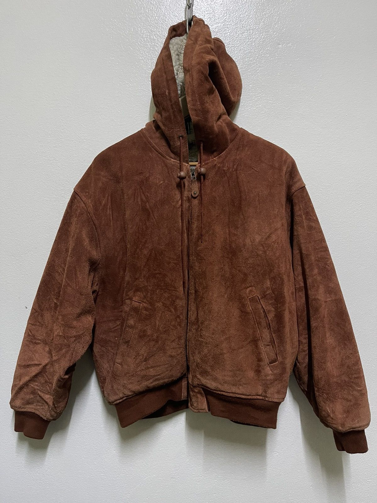 image of Genuine Leather Seahop Brown Suede Leather Hoodie Heavy Jacket, Men's (Size Large)