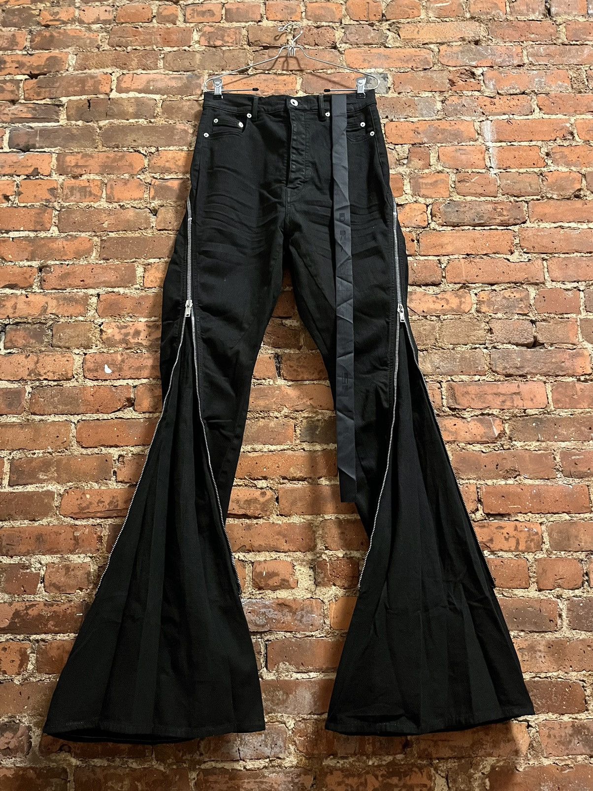 Pre-owned Rick Owens X Rick Owens Drkshdw Fw22 Strobe Bolan Banana Cut Pants Waxed Size 34 In Black