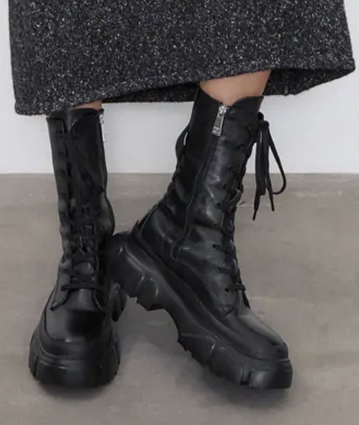 image of Zara Low Heel Shoesed Lug Black Leather Boots Size 9, Women's