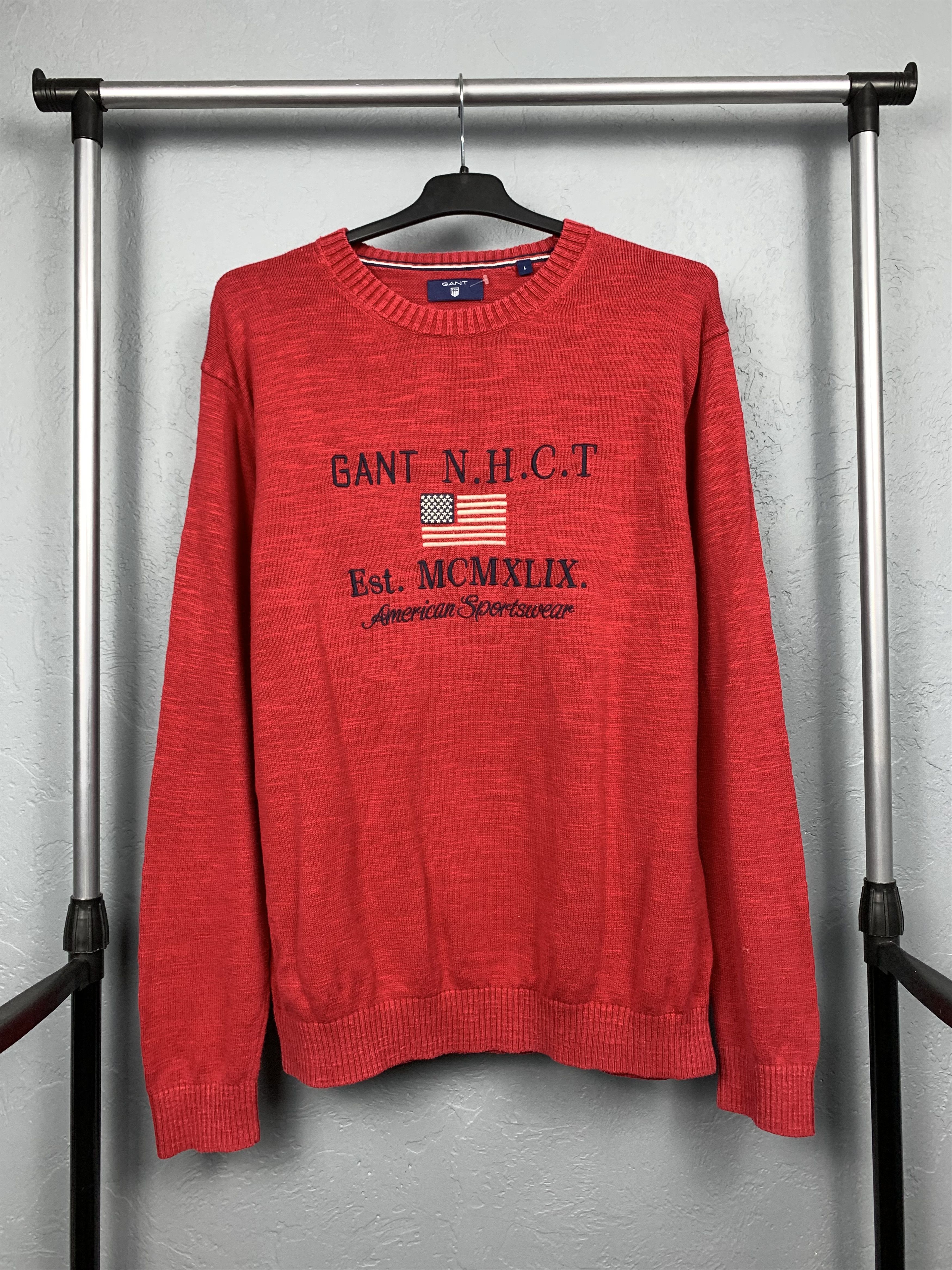 Gant × Vintage Gant USA Vintage Big Logo Mens Knit Crew Neck Sweater Size US L / EU 52-54 / 3 - 1 Thumbnail