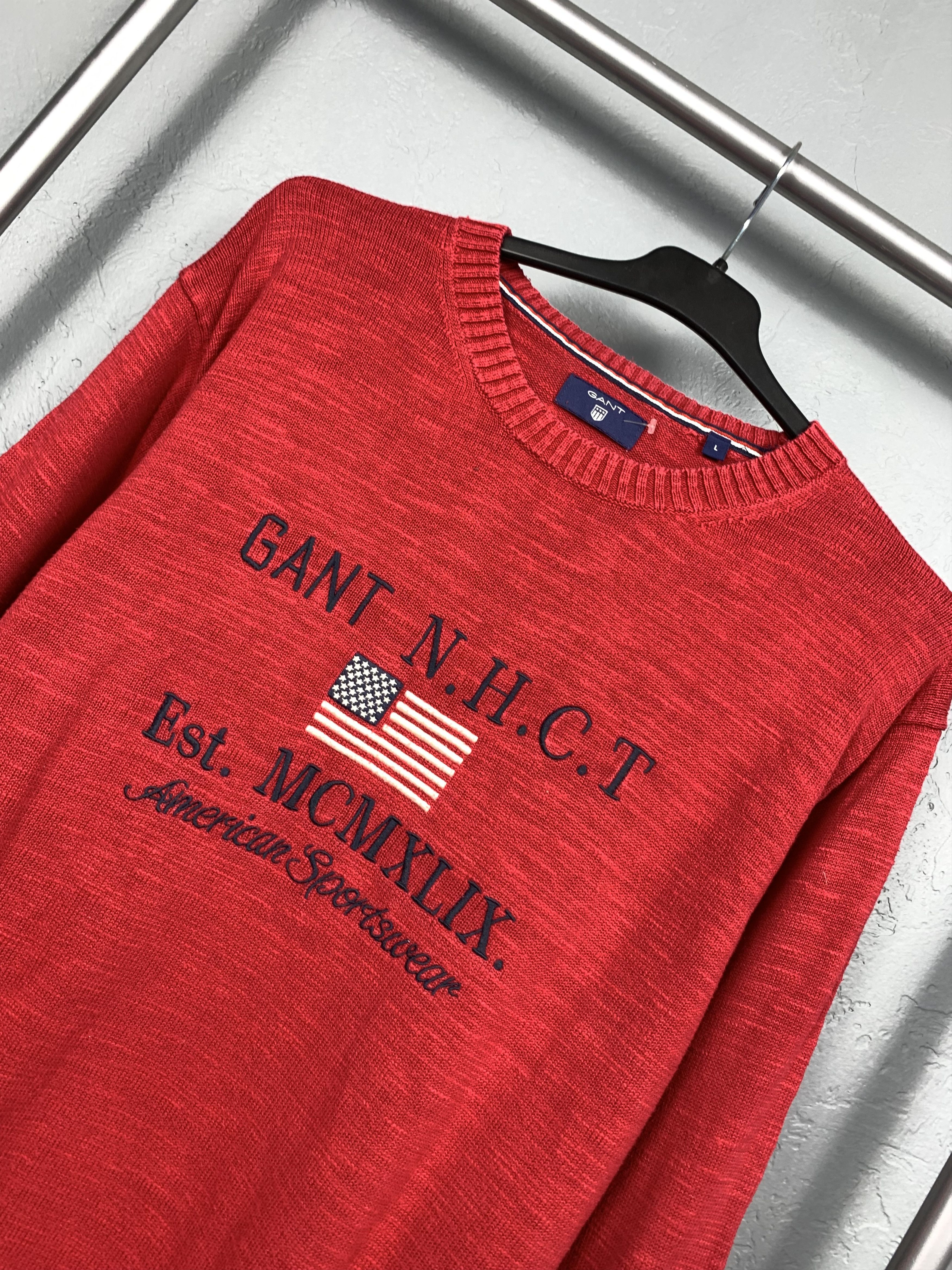 Gant × Vintage Gant USA Vintage Big Logo Mens Knit Crew Neck Sweater Size US L / EU 52-54 / 3 - 2 Thumbnail