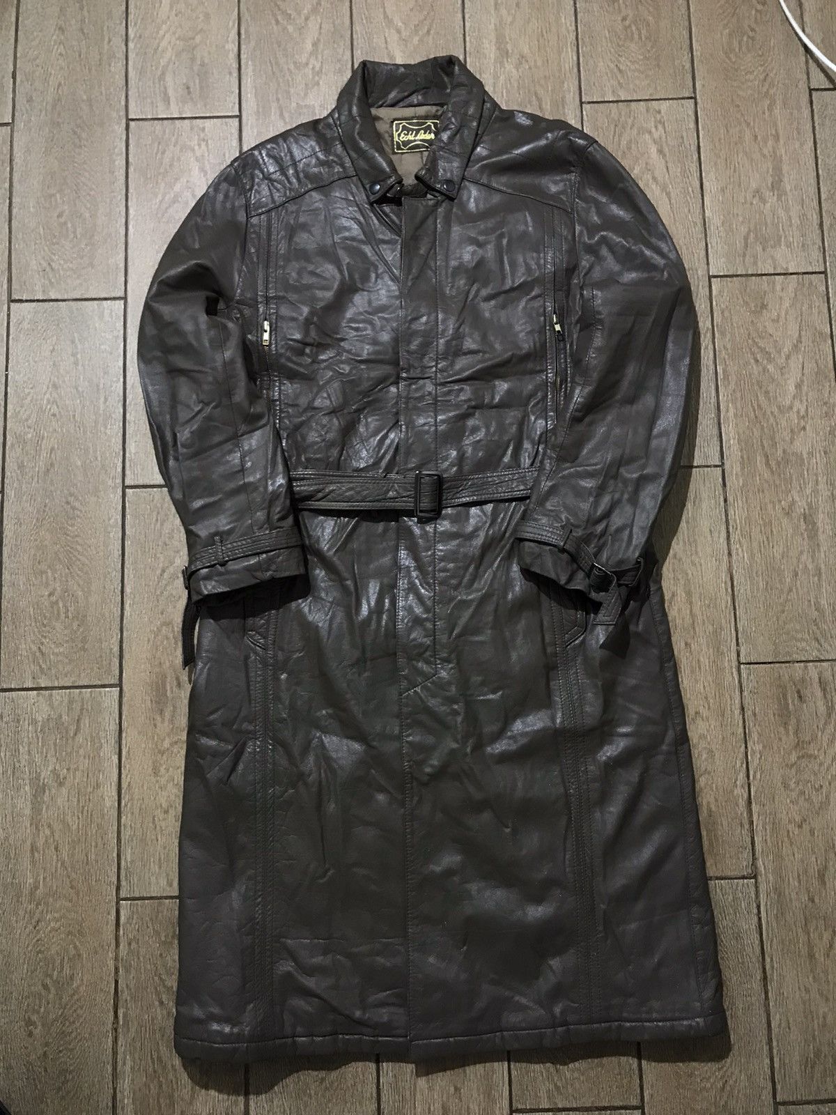 Genuine Leather Vintage 90s style Brown Leather Trench Coat Size US L / EU 52-54 / 3 - 1 Thumbnail