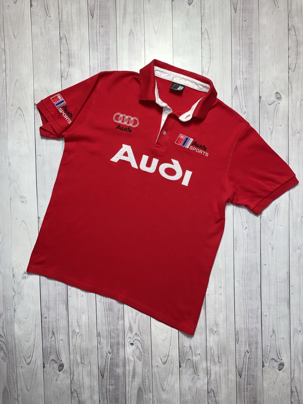 Vintage Audi racing polo red big logo size Xl