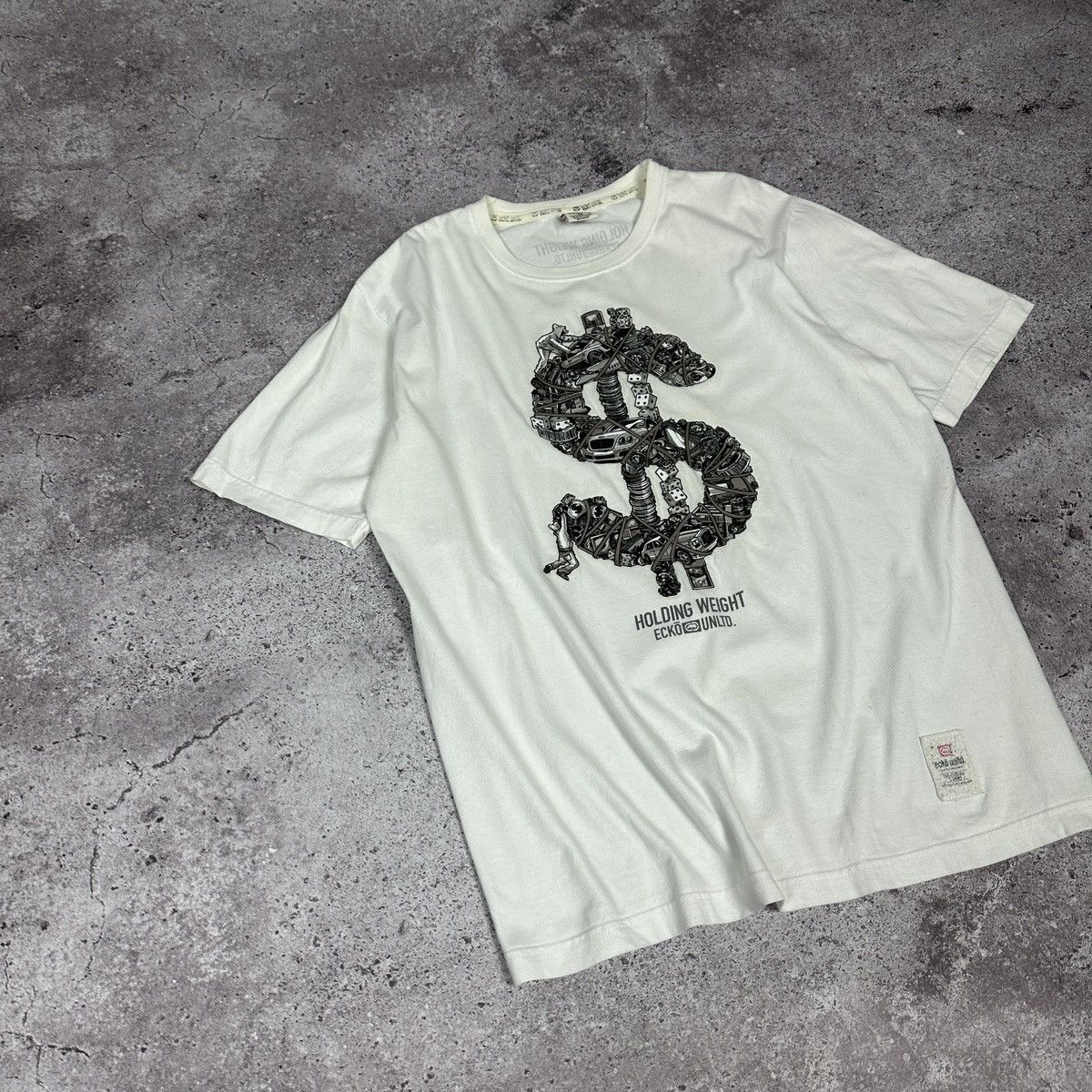 Ecko Unltd. Vintage Y2K Ecko Unltd Holding Weight OG Grail tee bucks $ Size US M / EU 48-50 / 2 - 3 Thumbnail