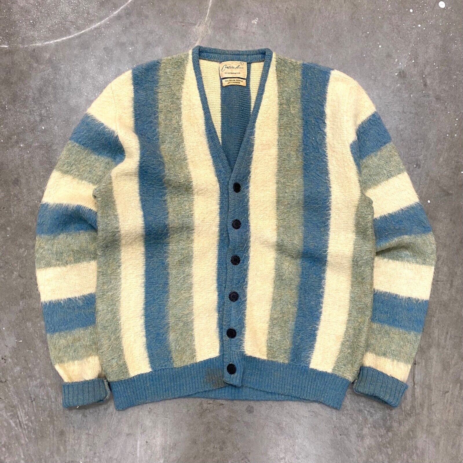 VTG 50s 60s Gradient Striped Mohair Cardigan - Tops