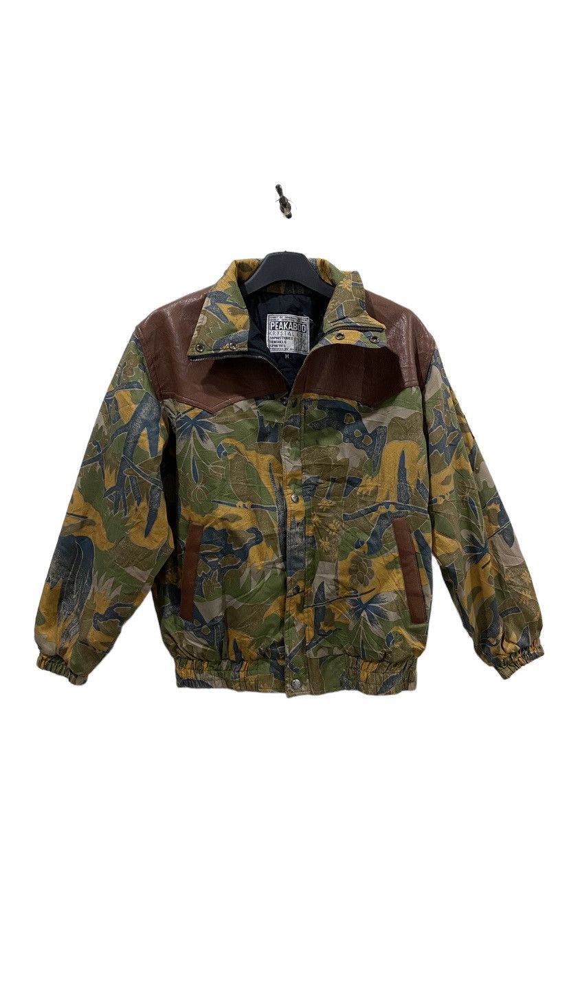 image of Vintage 90’S Vibe Peekaboo Leather Bomber Jacket in Brown Floral, Men's (Size Medium)