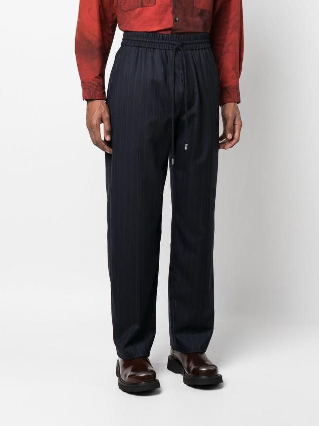 Image of Aw22 Lanvin Pinstriped Straight-Leg Pants 46 in Navy, Men's (Size 30)