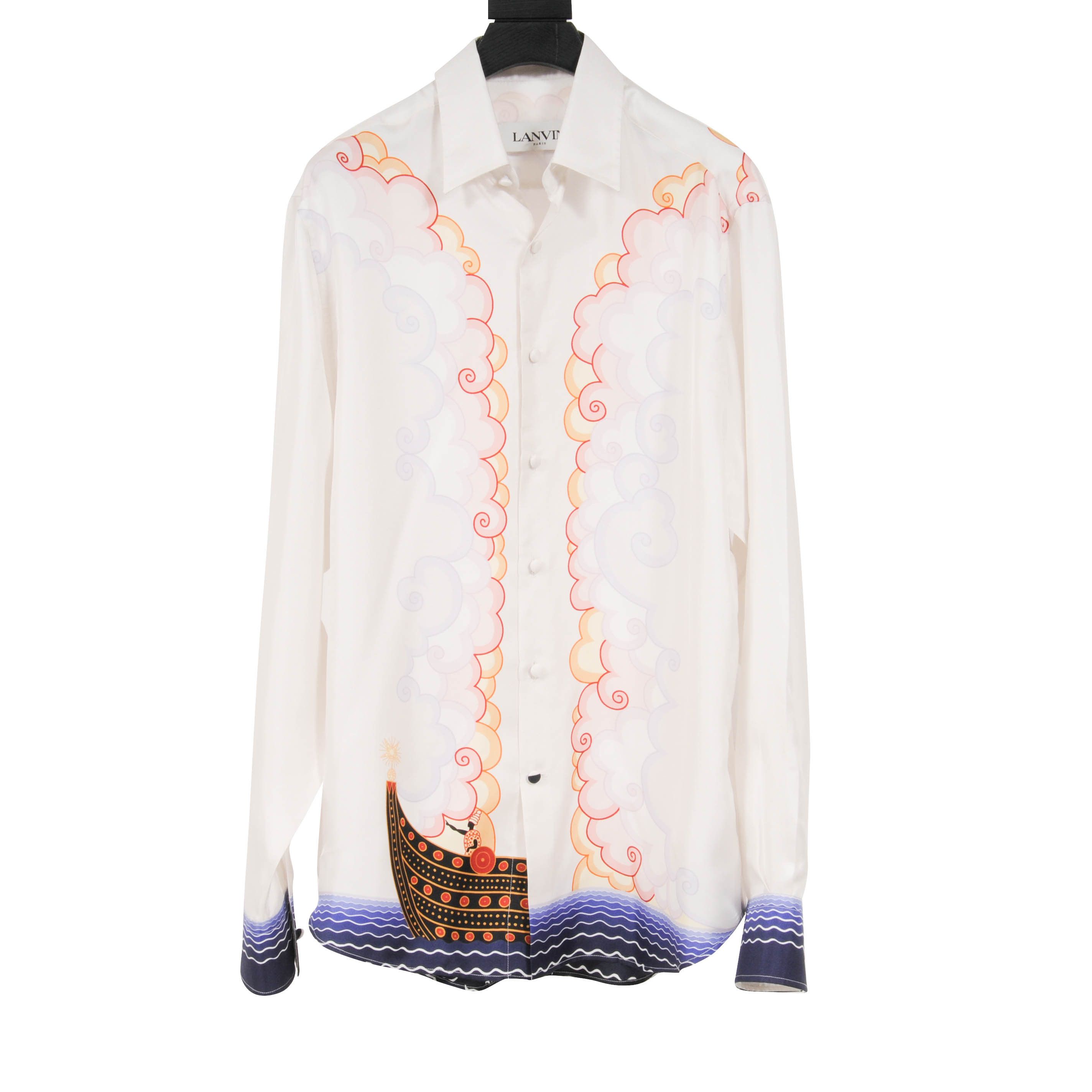 Lanvin Pink Purple Orange Cloud Ocean Boat White Silk Print Shirt Size US M / EU 48-50 / 2 - 1 Thumbnail
