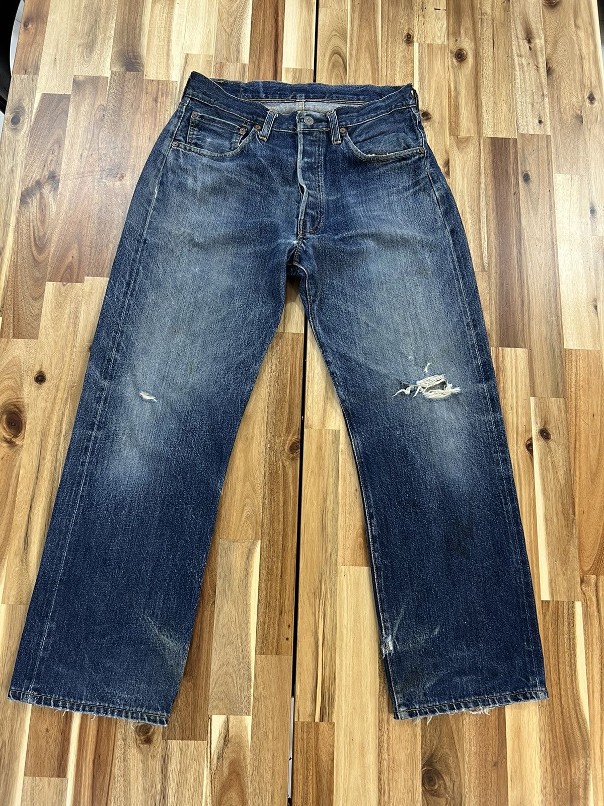 Levi's Vintage Levis 501XX Big E Selvedge Distressed Denim Jeans Size US 31 - 1 Thumbnail
