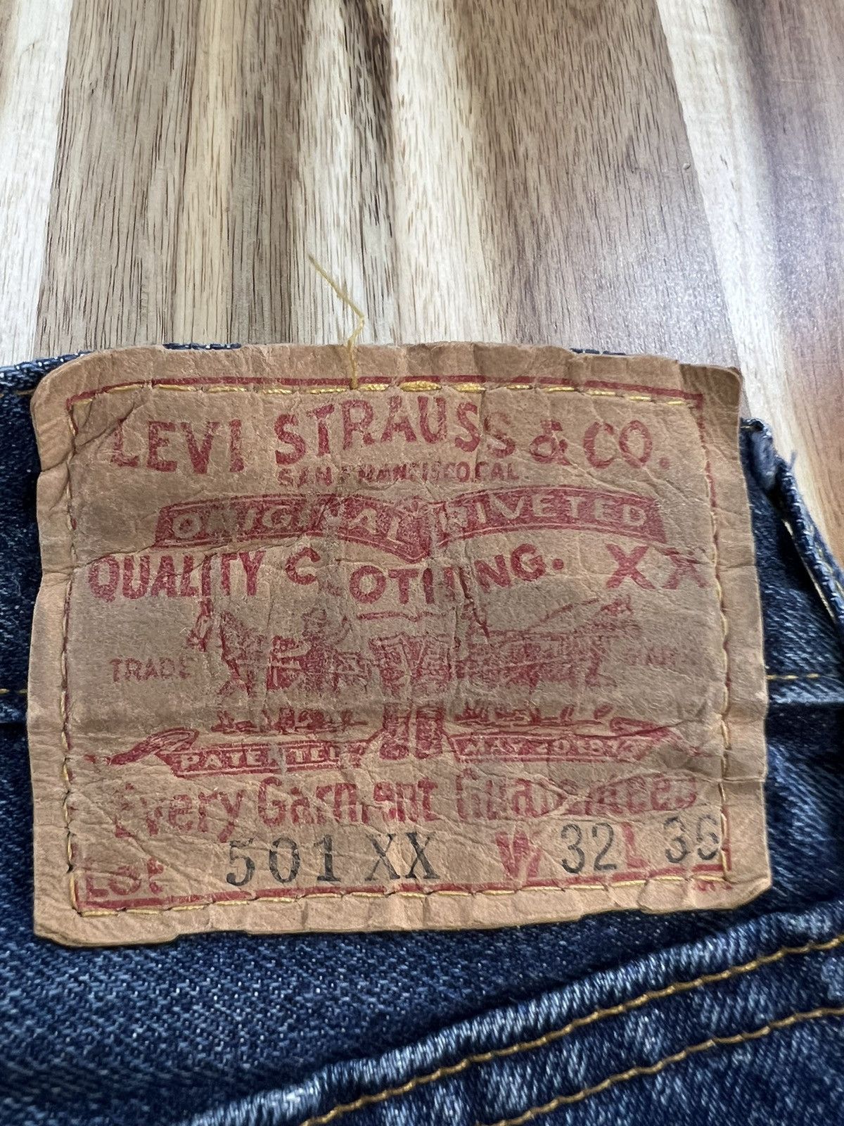 Levi's Vintage Levis 501XX Big E Selvedge Distressed Denim Jeans Size US 31 - 14 Thumbnail