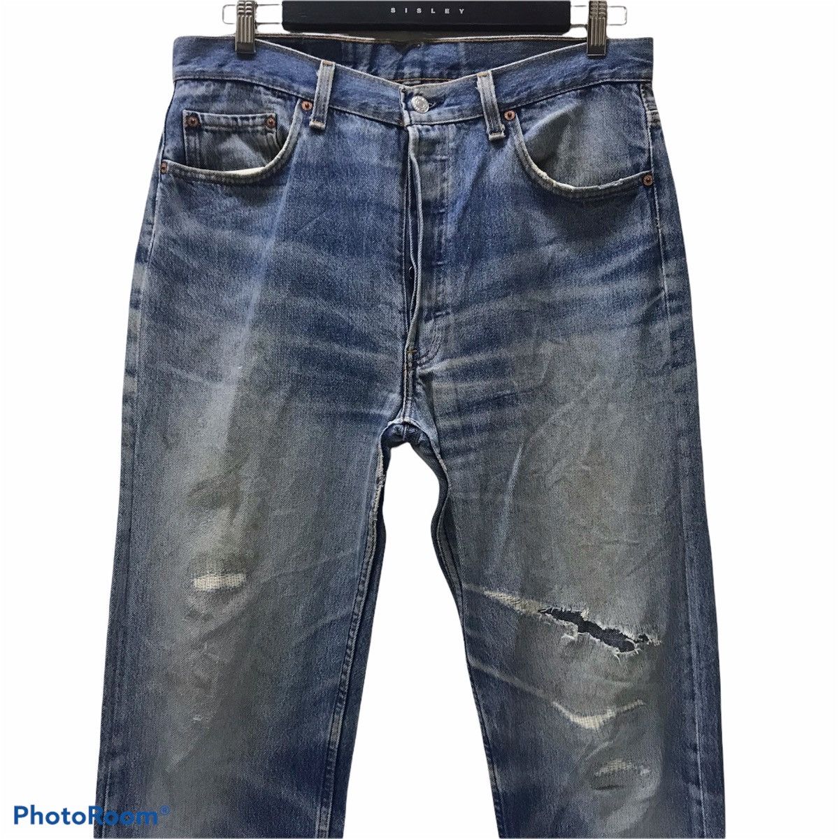 Levi's Vintage 80s Levis 501 Destroy Distressed Dirty Zigzag Jeans Size US 34 / EU 50 - 3 Thumbnail