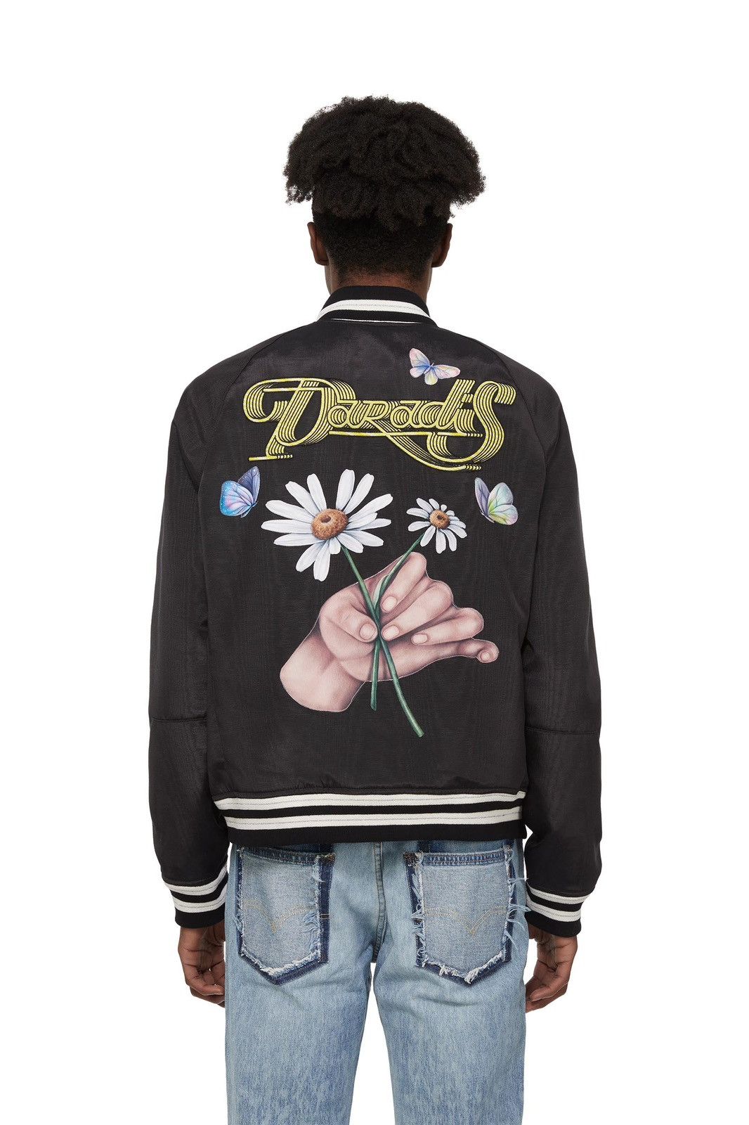 3.PARADIS BLACK EMBROIDERED VARSITY BOMBER JACKET