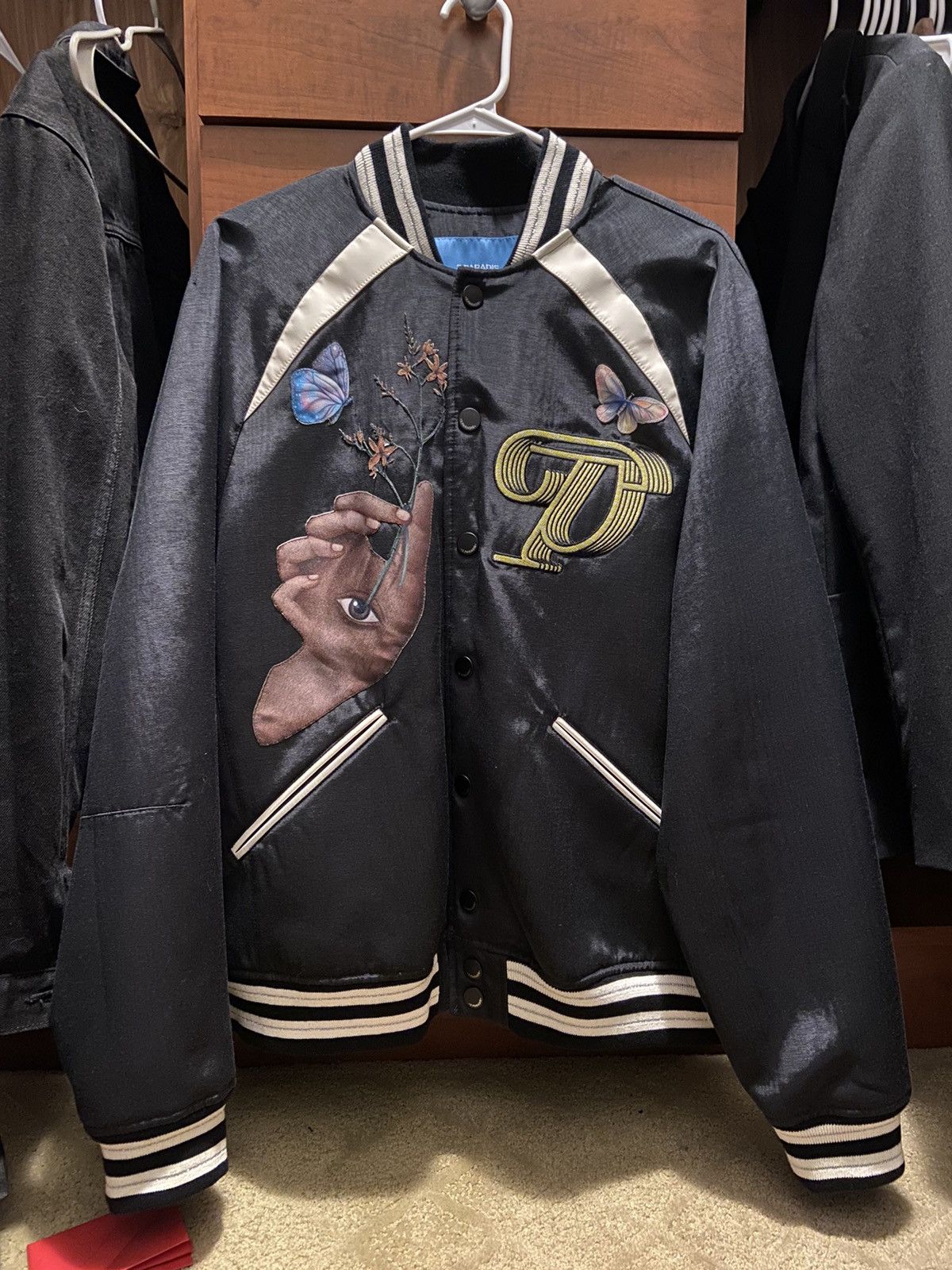 3.PARADIS BLACK EMBROIDERED VARSITY BOMBER JACKET