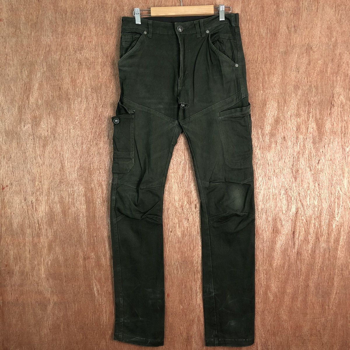 image of Distressed Denim Fieldcore Multipocket Distressed Tactical Cargo Pants C211 in Green (Size 28)