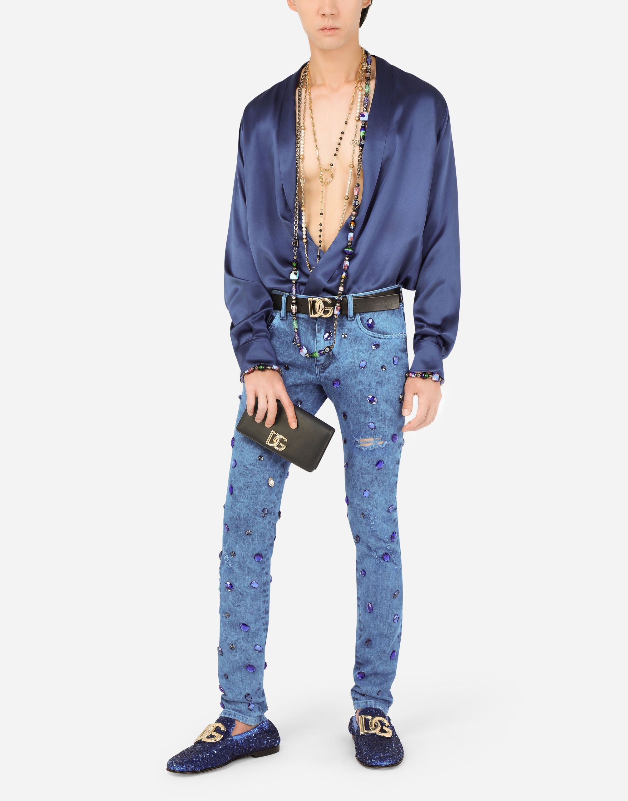 Dolce & Gabbana RUNWAY Over-dyed skinny stretch jeans with crystals Size US 30 / EU 46 - 8 Thumbnail