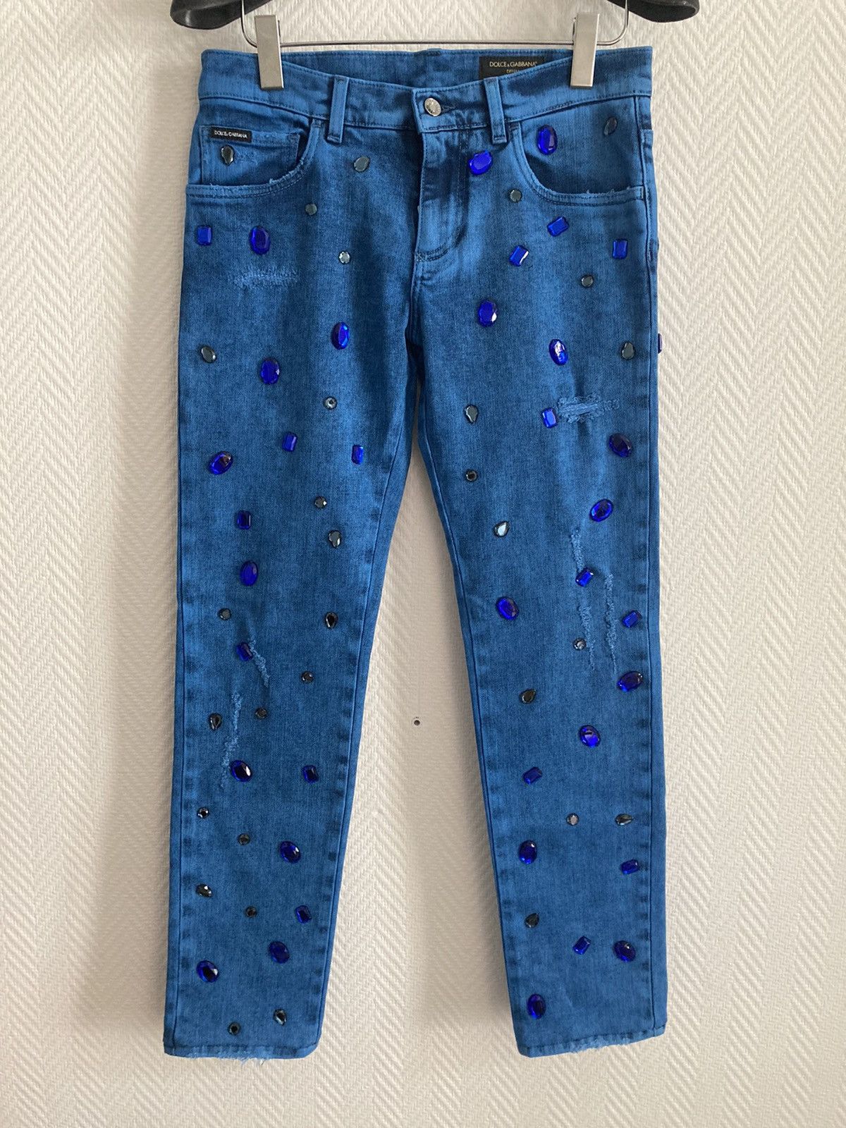 Dolce & Gabbana RUNWAY Over-dyed skinny stretch jeans with crystals Size US 30 / EU 46 - 1 Thumbnail