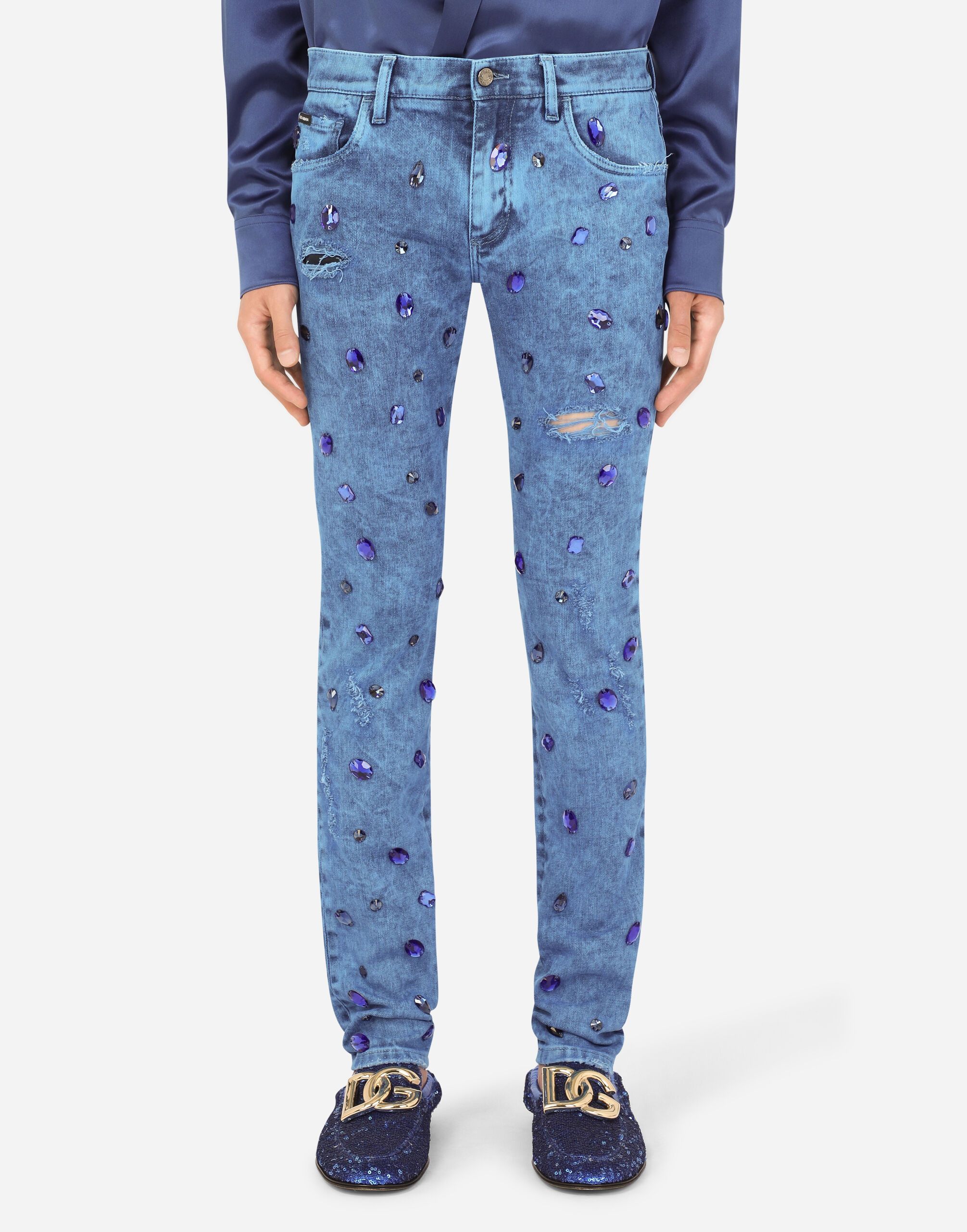 Dolce & Gabbana RUNWAY Over-dyed skinny stretch jeans with crystals Size US 30 / EU 46 - 10 Thumbnail