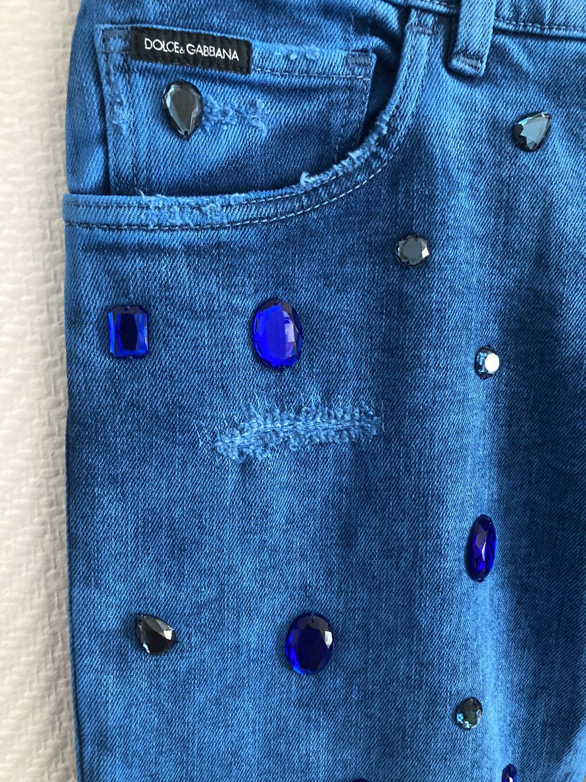 Dolce & Gabbana RUNWAY Over-dyed skinny stretch jeans with crystals Size US 30 / EU 46 - 2 Thumbnail