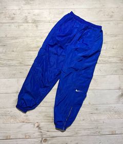 Vintage Nike Track Pants Royal Blue Nylon Joggers Embroidered White Swoosh  90s 