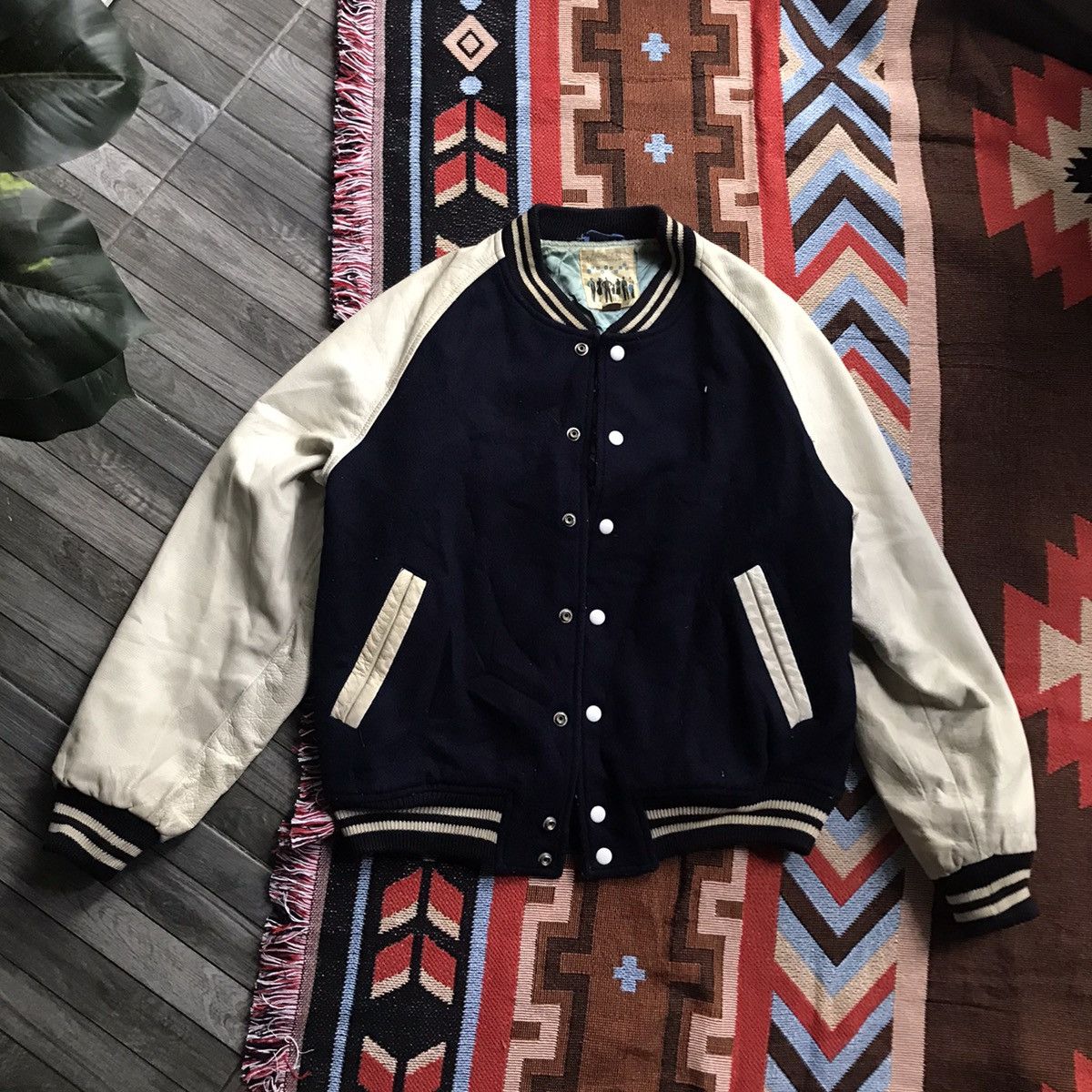 80s vintage VARSITY jacket leather sleeves Outerwear