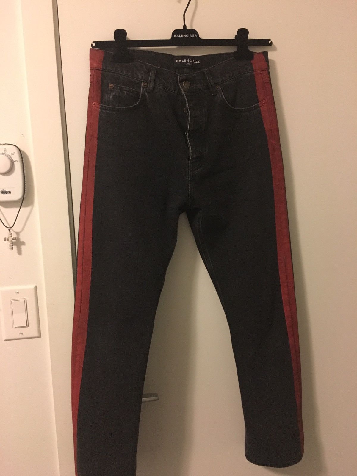 Black Denim With Red Stripe