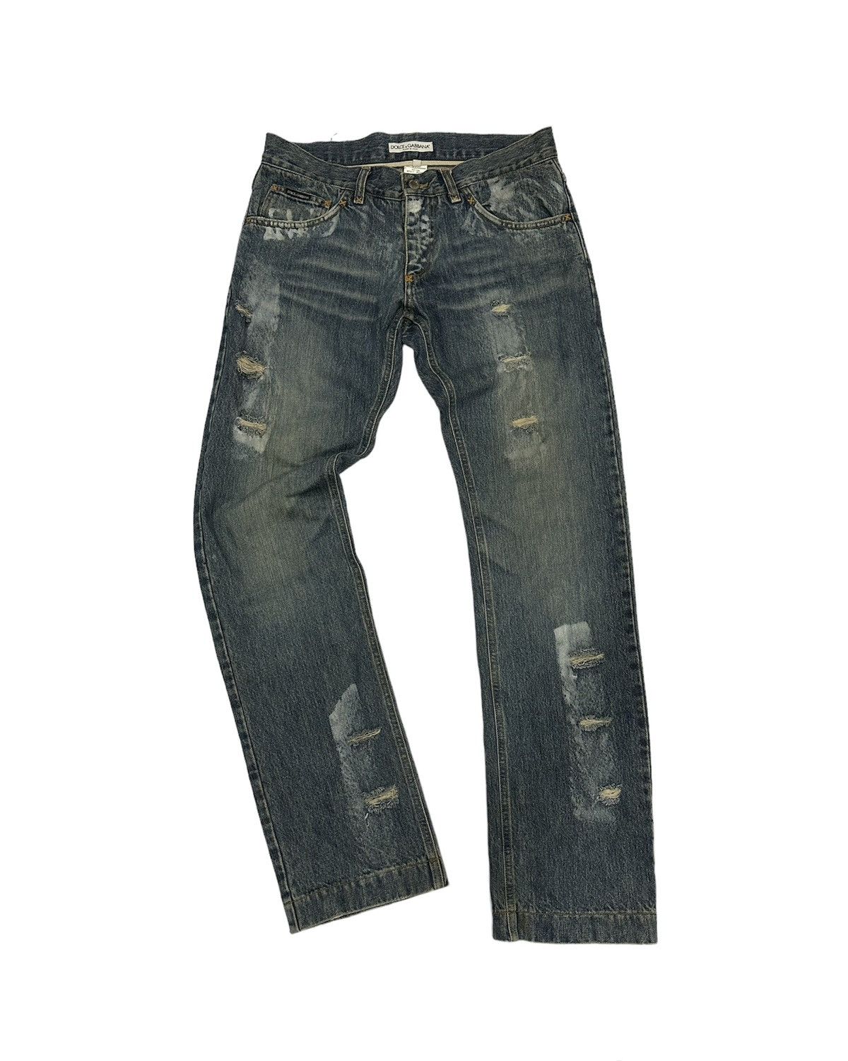 image of Beauty Beast x Dolce Gabbana Vintage D&g Distressed Paint Splatter Slim Jeans in Washed Indigo (Siz