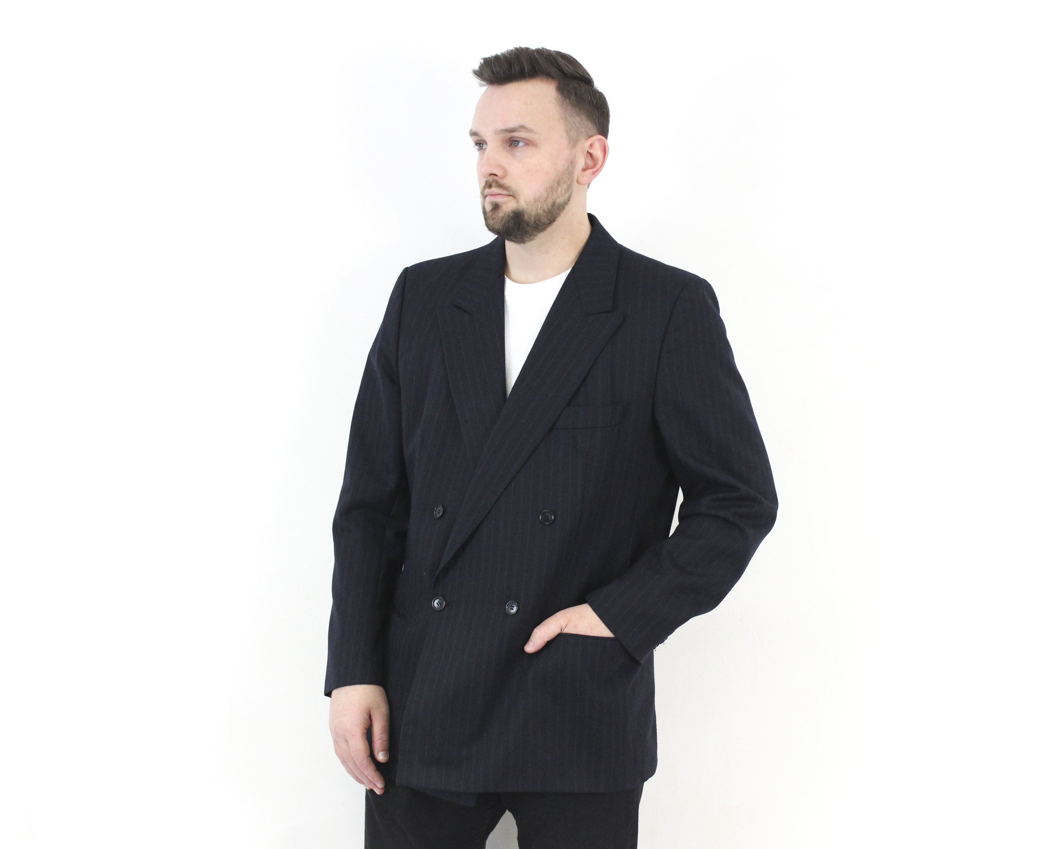Wool Pinstriped Blazer EU 52 Jacket Suit VTG Sports Coat L