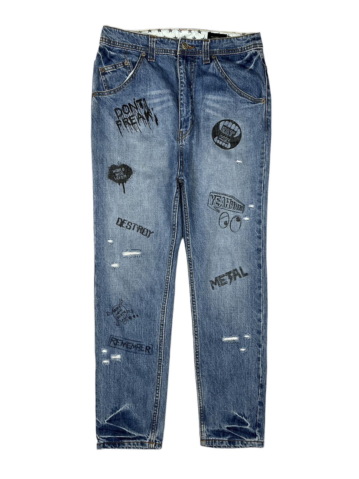 World Wide Love 🇯🇵 Drop Crotch ‘Protest” Printed Denim