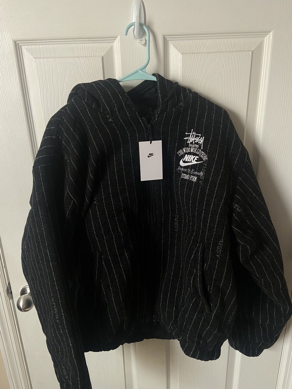Nike × Stussy × Vintage Nike X Stussy Stripe Wool Jacket Black